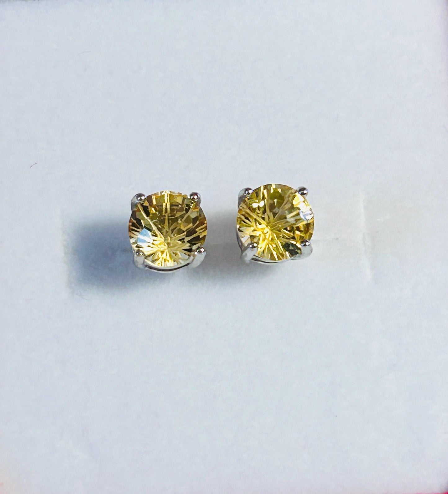 Natural Stone Stud Earrings with Faceted Citrine Gemstone• 925 Sterling Silver • Gift Box