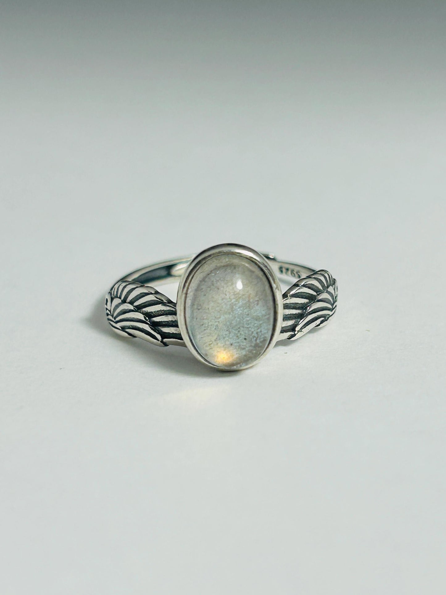Angel Wings Ring with Labradorite Gemstone • 925 Sterling Silver • Adjustable • Gift box
