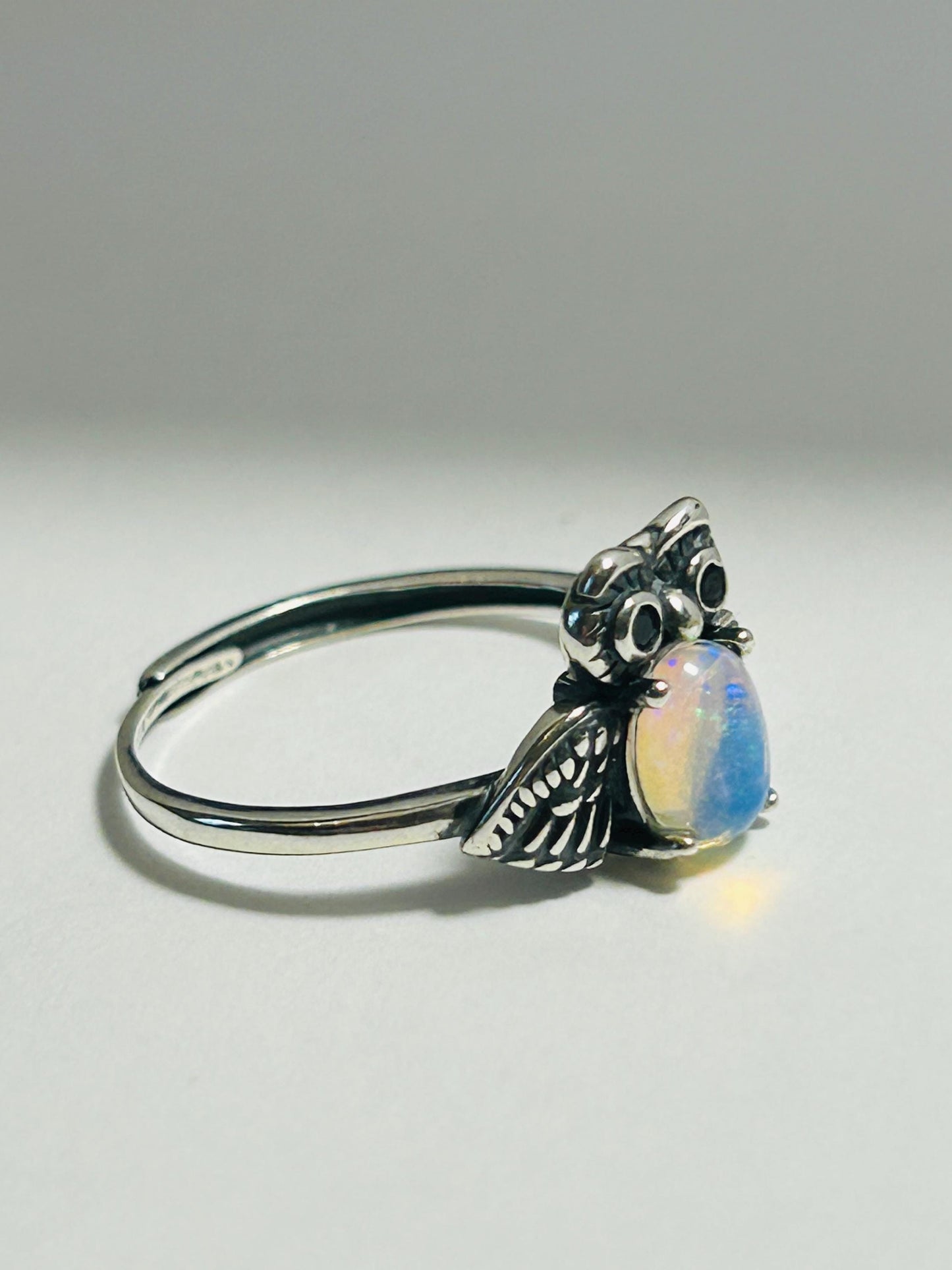 Sterling Silver Owl Ring With Opal Gemstone - Adjustable - 925 - Gift Boxed