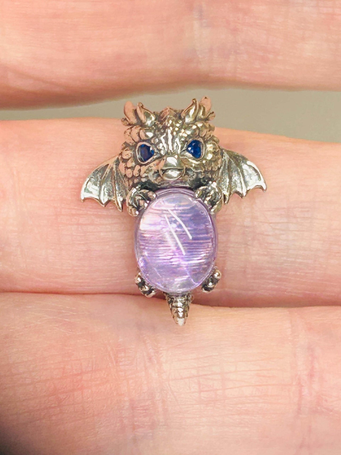 925 Silver Amethyst Ring • Baby Dragon Design • Adjustable • Giftbox