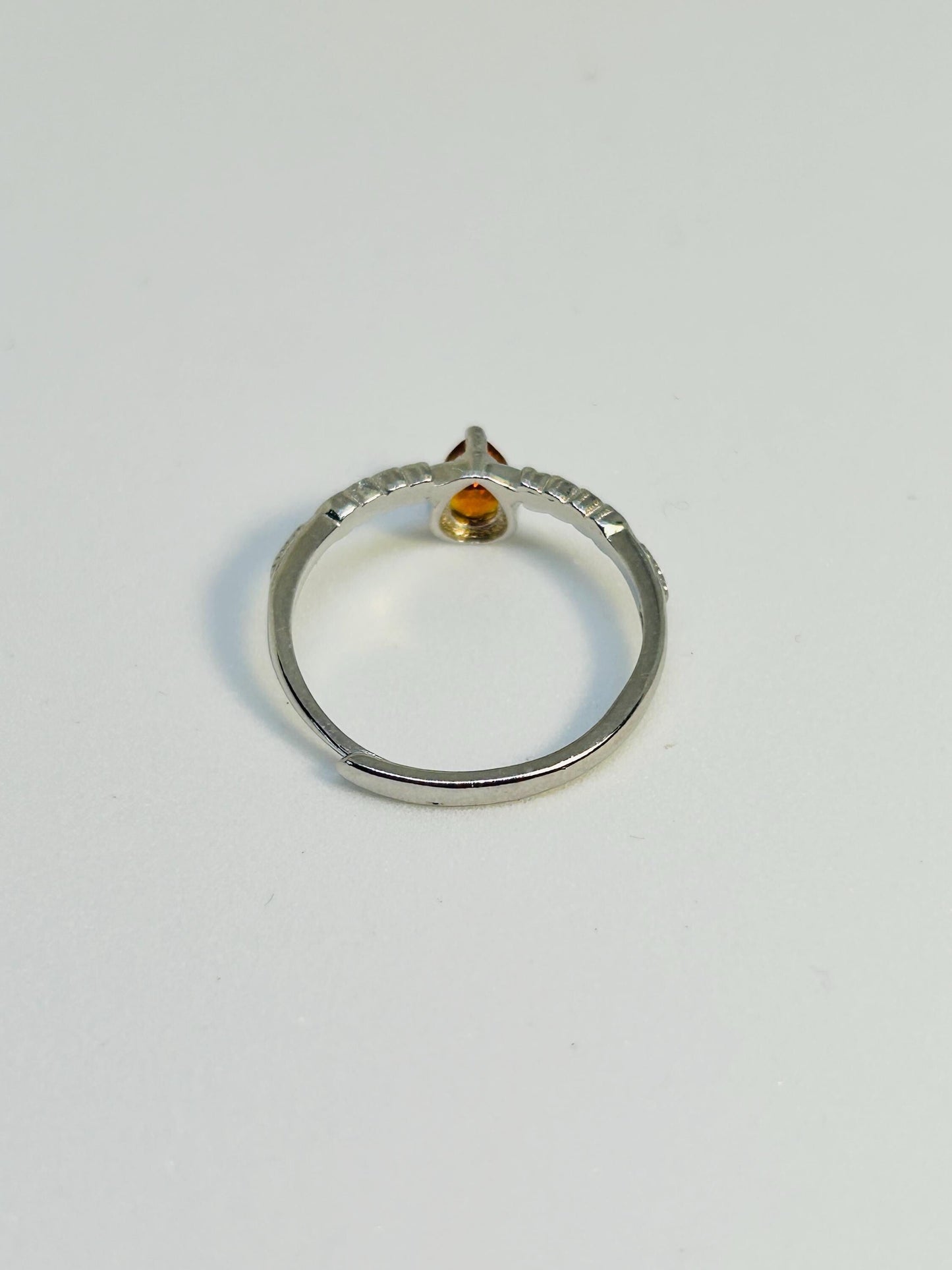 Dainty Stacking Ring with Orange Citrine Teardrop Gemstone • 925 Sterling Silver • Adjustable • Gift Box