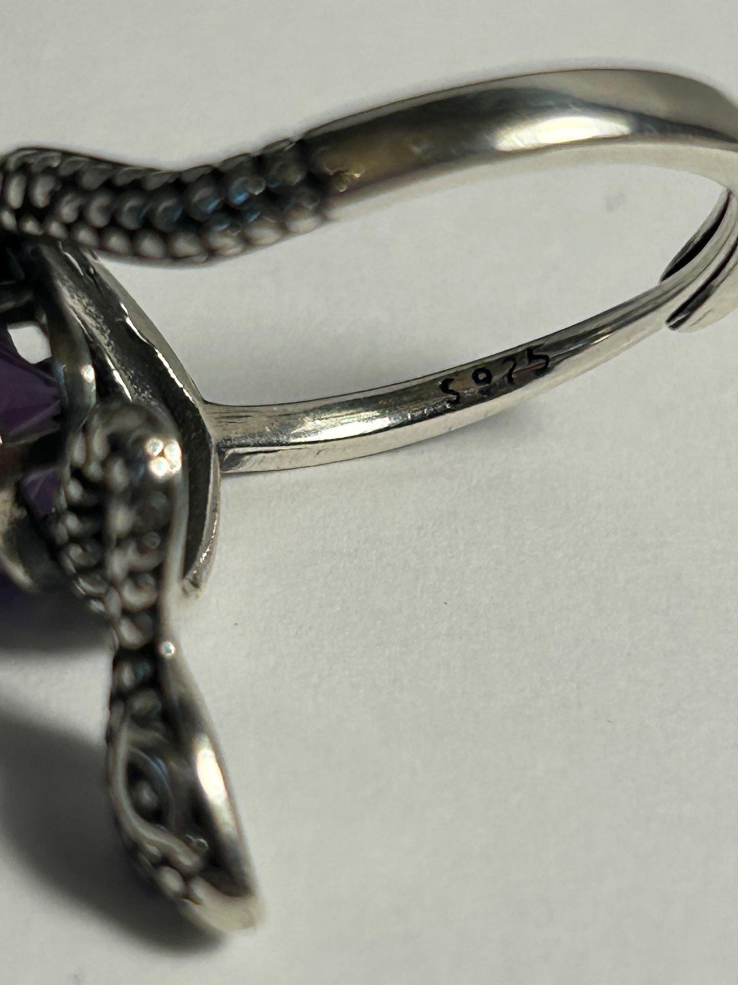 Snake Ring with Faceted Amethyst Gemstone • 925 Sterling Silver • Adjustable • Gift Box