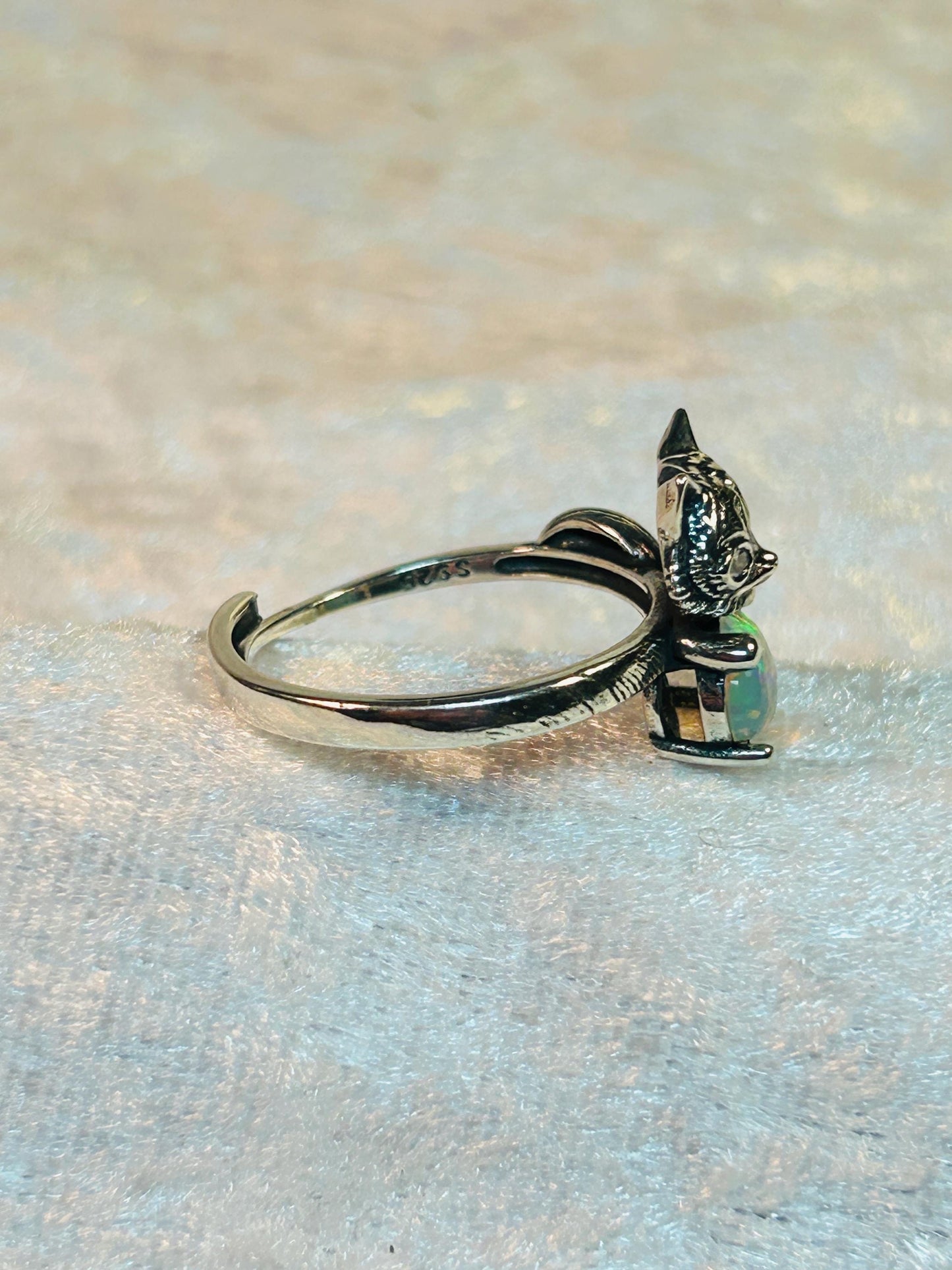 Cute Fox Ring with Opal Gemstone • 925 Sterling Silver • Adjustable • Gift Box