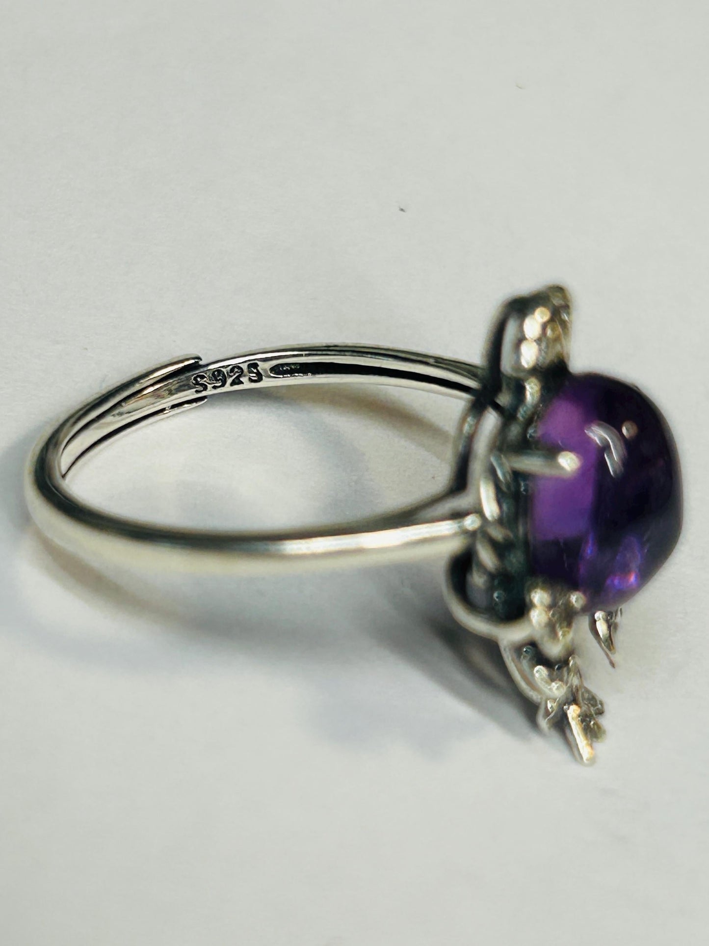 Bird Ring with Amethyst Gemstone • Adjustable 925 Sterling Silver with Gift Box