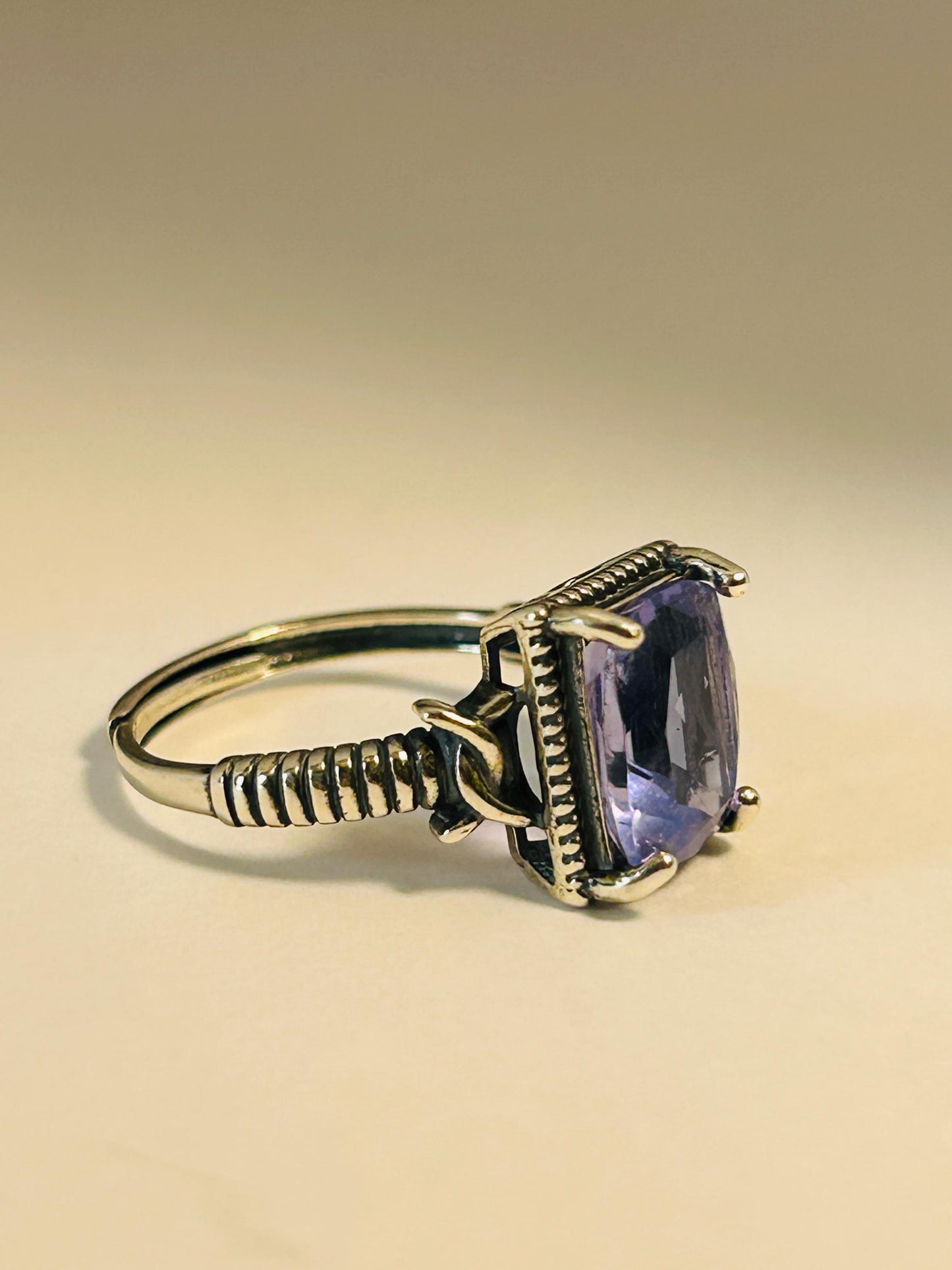 Adjustable Blue Fluorite Ring: 925 Sterling Silver, Rectangular Gemstone