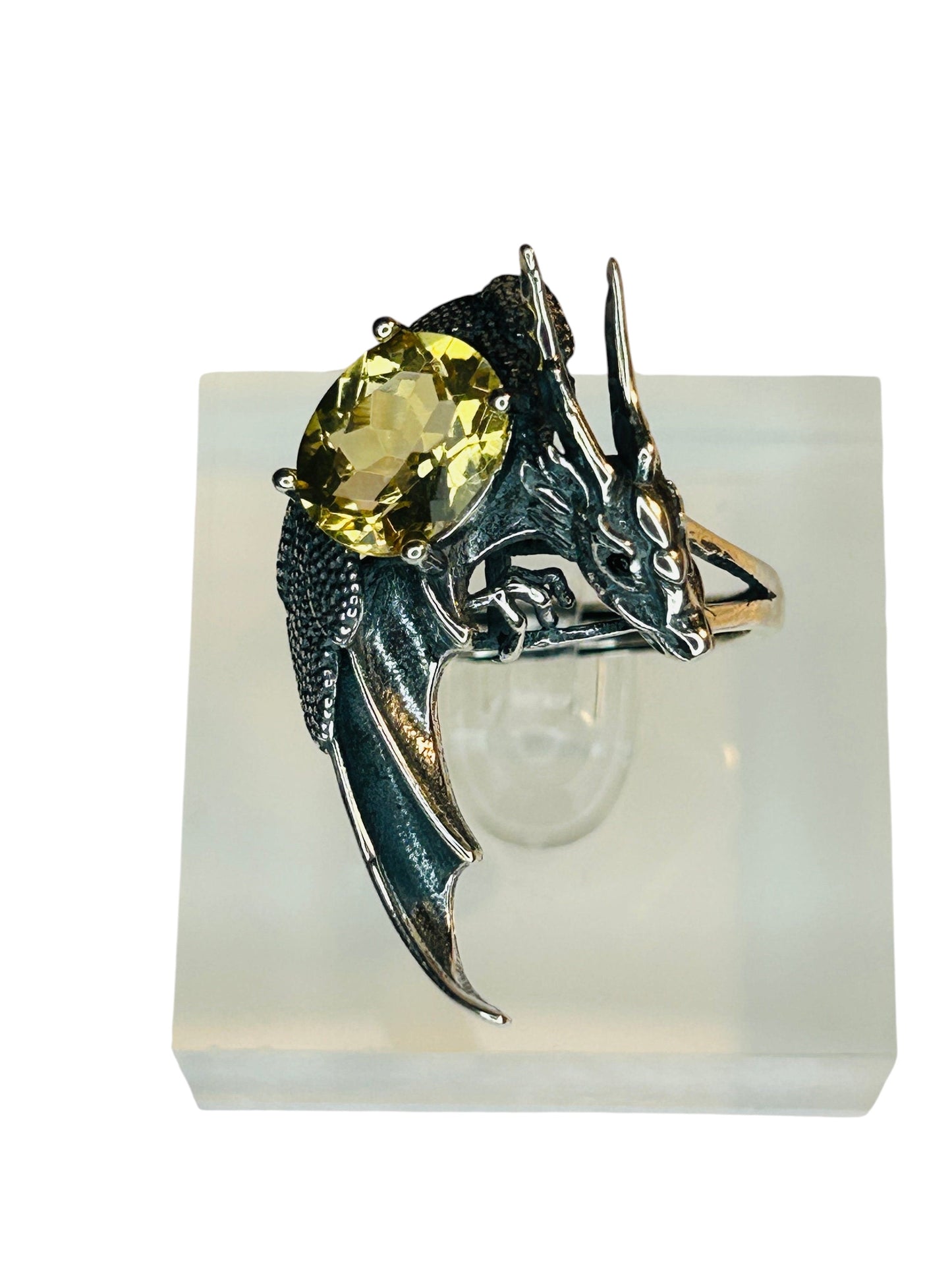 Large Dragon Ring with Citrine Gemstones • 925 Sterling Silver • Adjustable • Gift Box