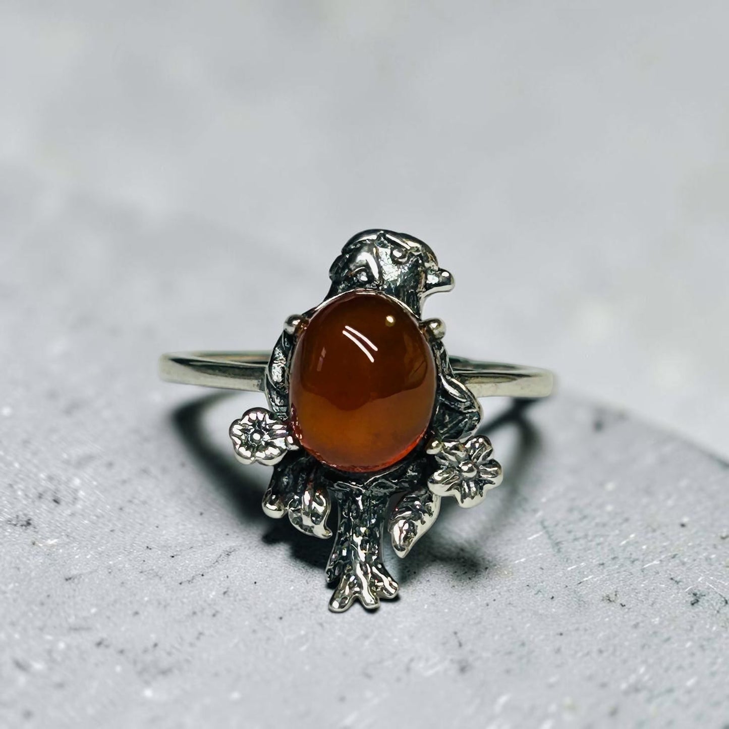 Bird Ring with Garnet Gemstone • Adjustable 925 Sterling Silver with Gift Box