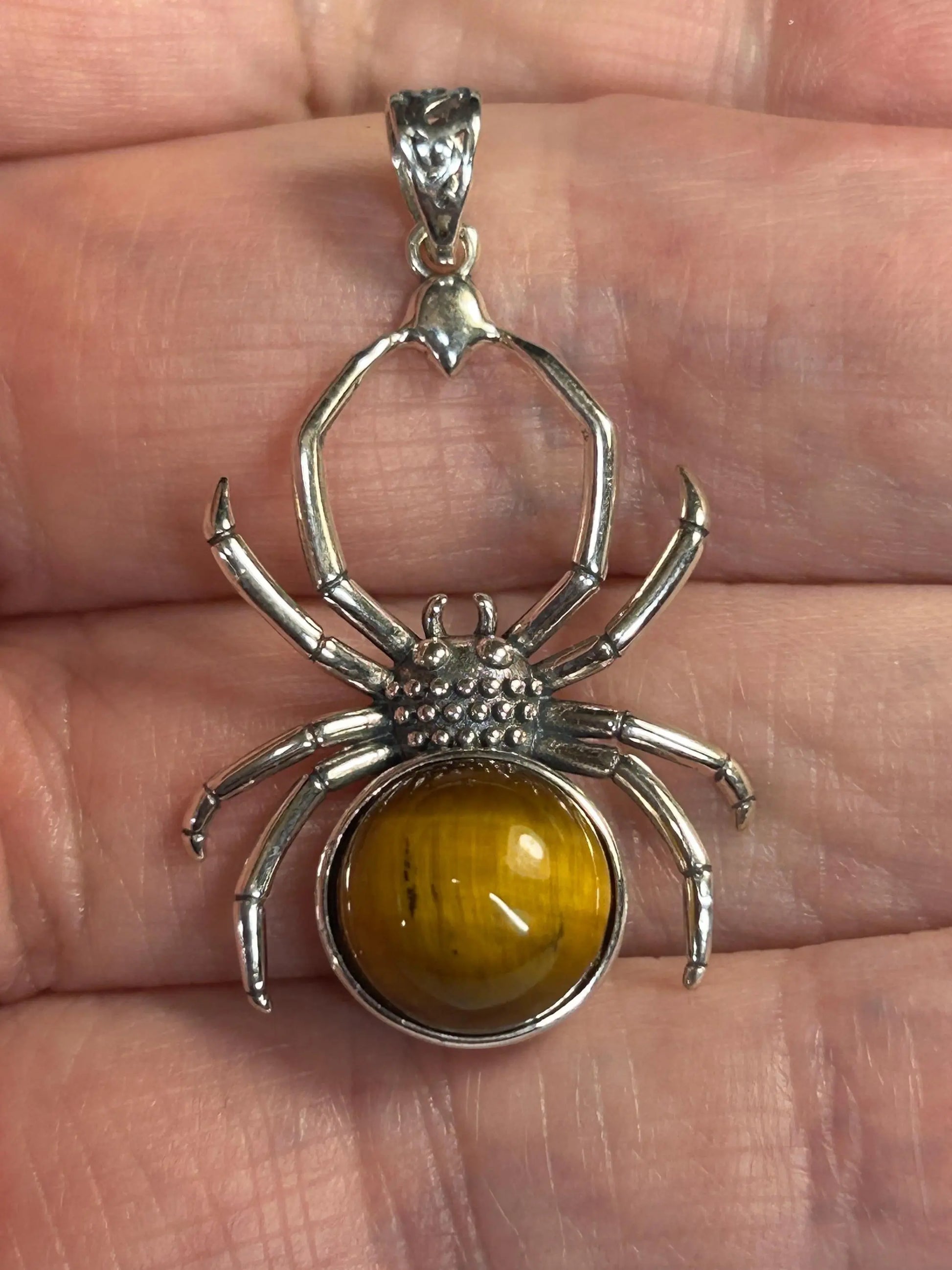 925 Silver Gold Tiger's Eye Pendant • Spider Design • Giftbox Celtic Dragon Jewellery