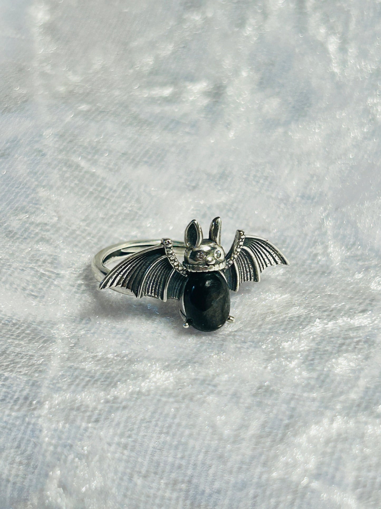 Hypersthene Bat Ring - 925 Silver Bat Design - Adjustable - Supplied In Gift Box