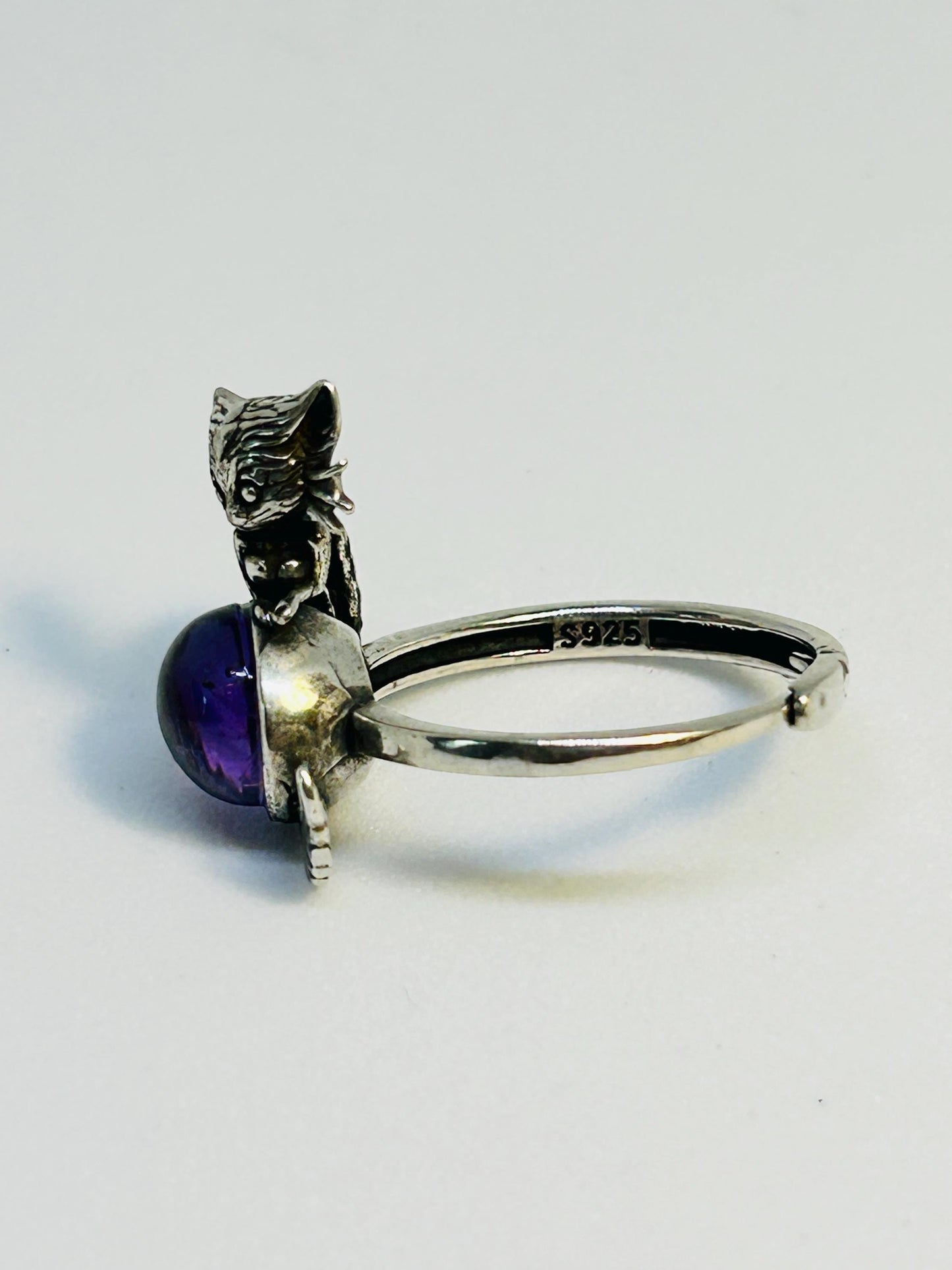 Mythical Naga Ring with Amethyst Gemstone • 925 Sterling Silver • Adjustable • Gift Box