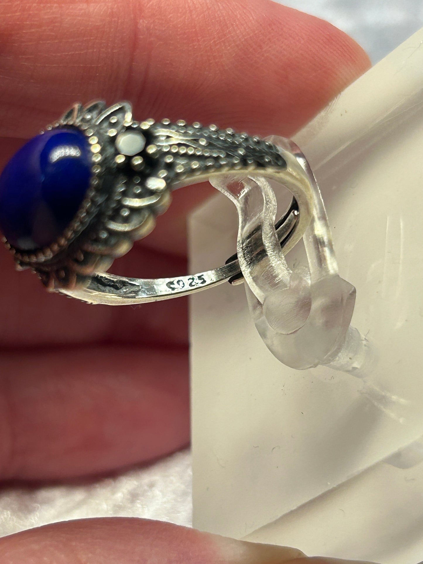 Unisex Lapis Lazuli Ring with Black Spinel Gemstone Accents • 925 Sterling Silver • Adjustable • Gift Box