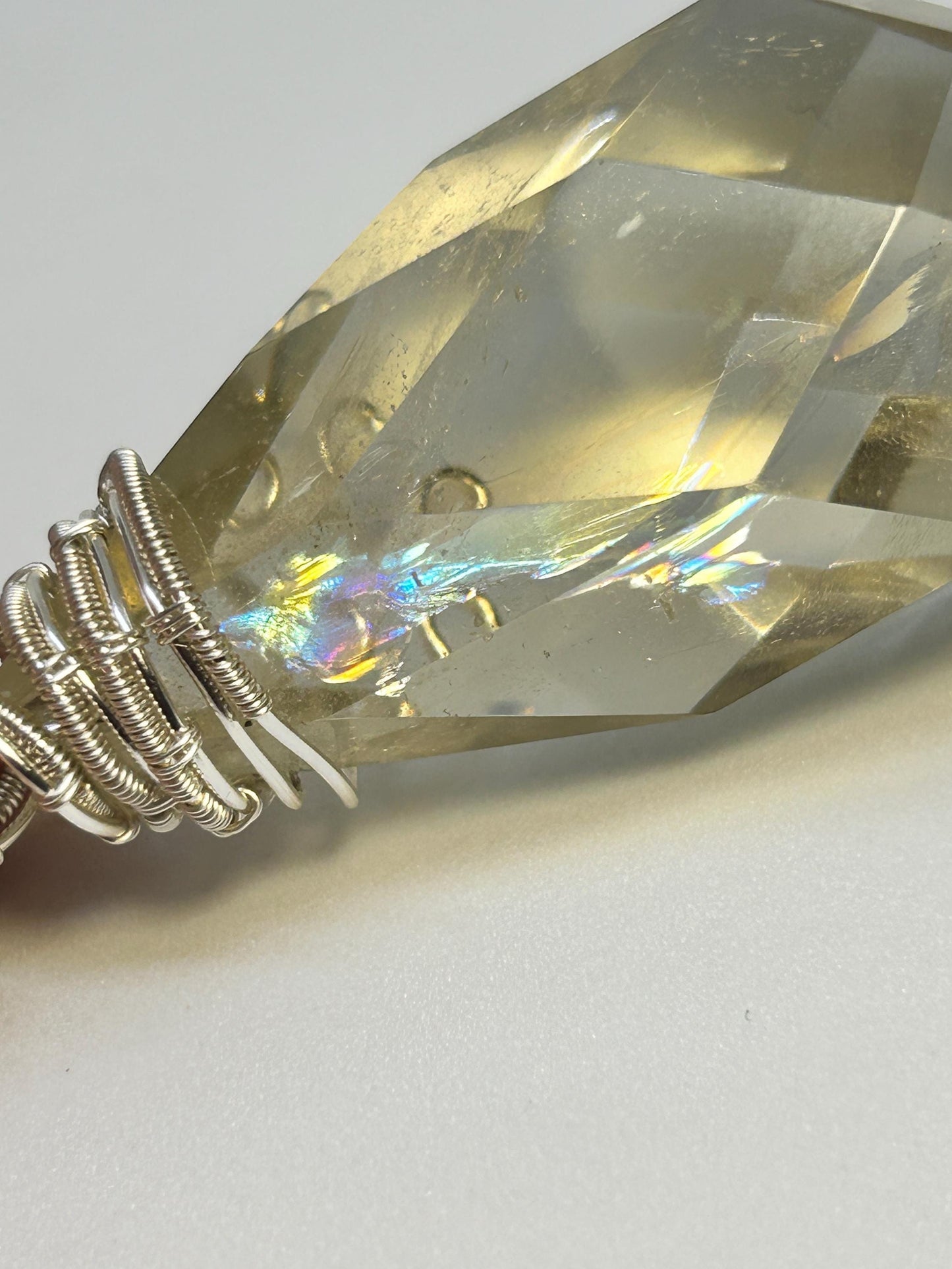 Faceted Citrine Pendant with Garnet Bead • Wire Wrapped Teardrop • Gift Box