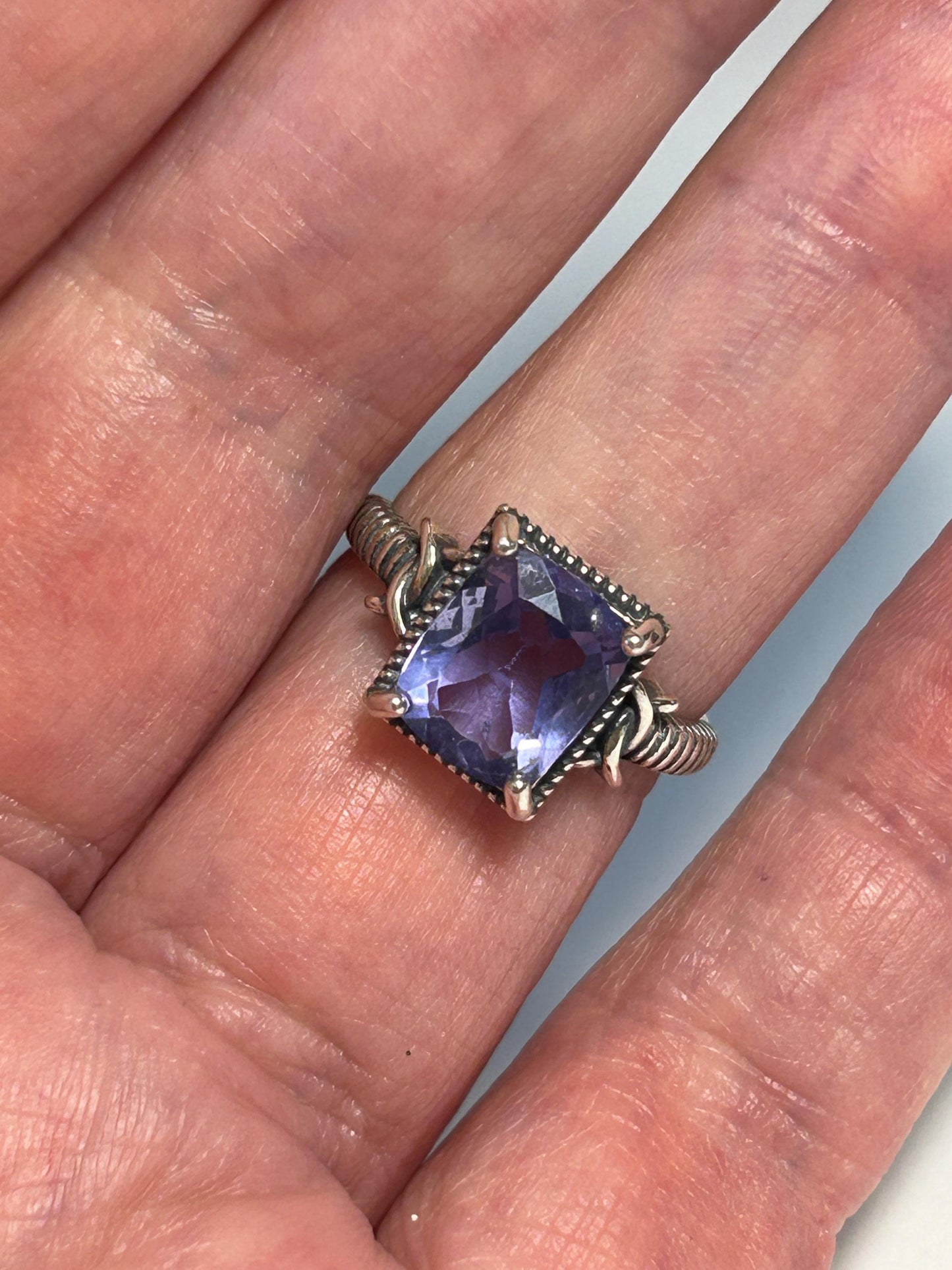 Adjustable Blue Fluorite Ring: 925 Sterling Silver, Rectangular Gemstone