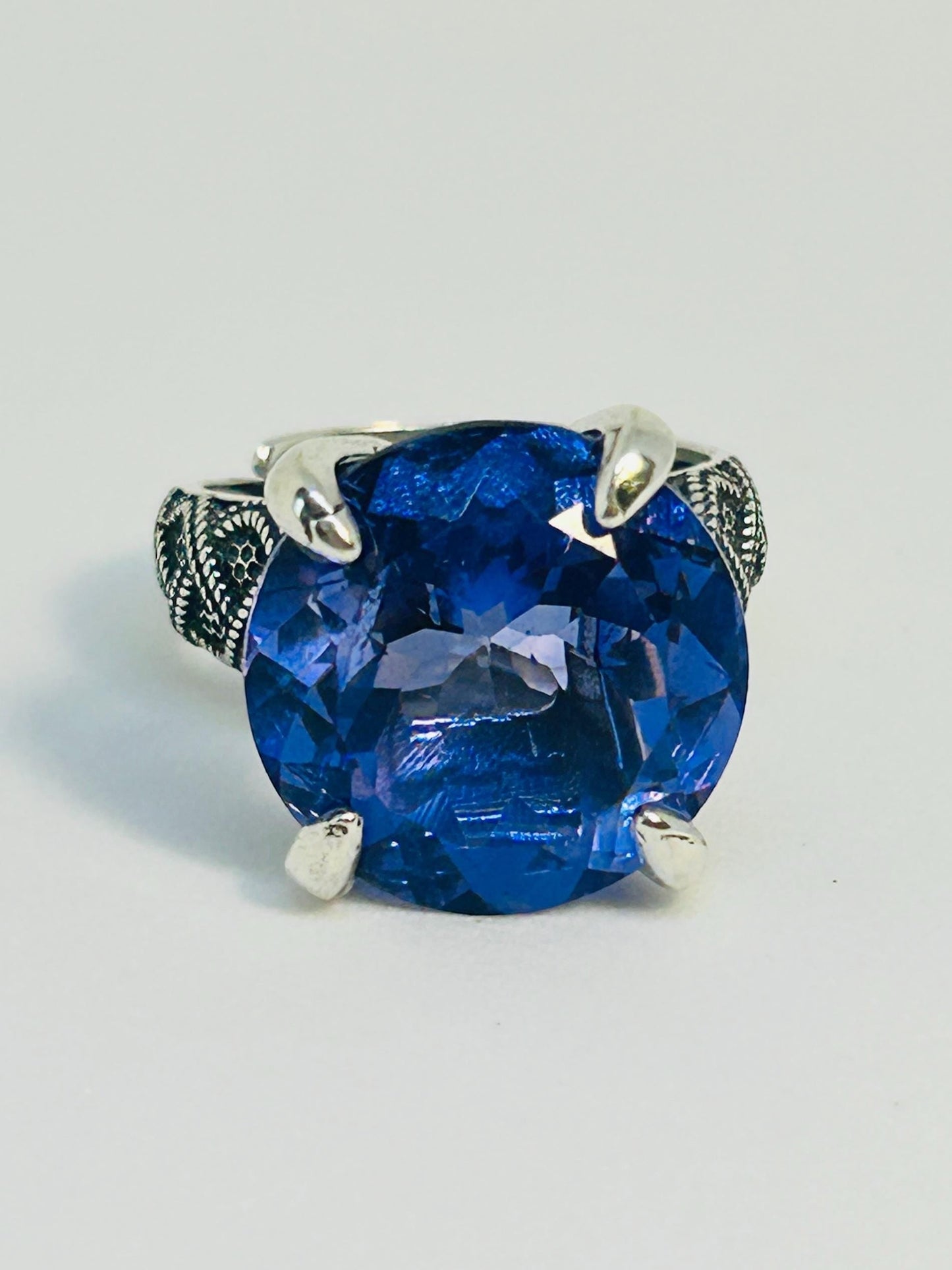 Chunky Blue Fluorite Ring • 925 Sterling Silver • Adjustable • Gift Box