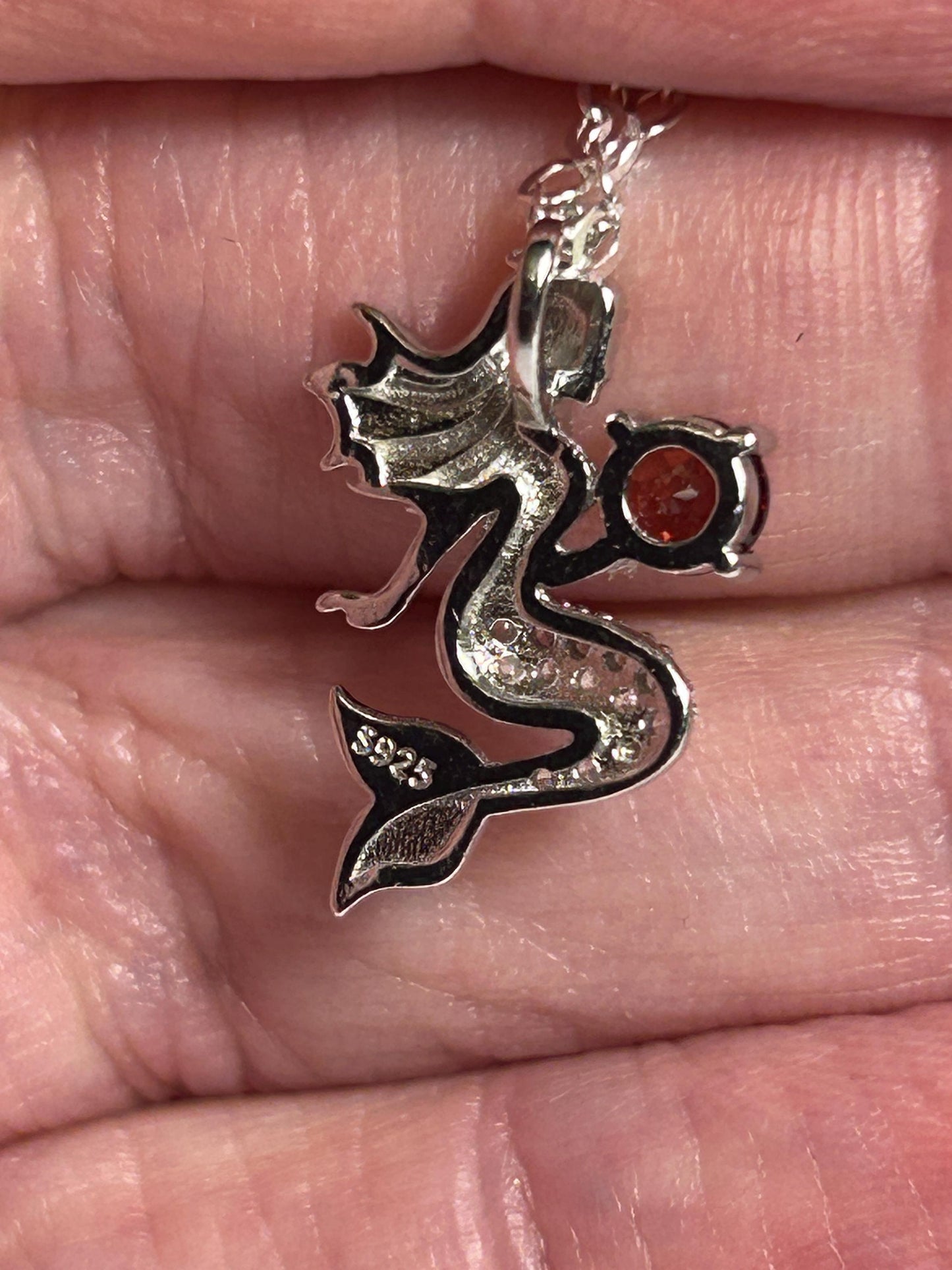 Sterling Silver Mermaid Pendant With Garnet Gemstone - 925 - Gift Boxed