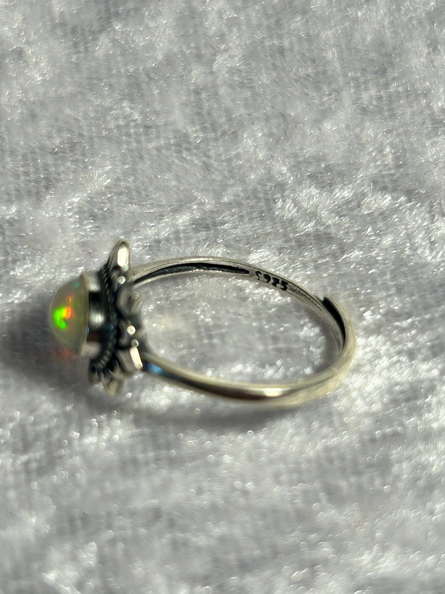 925 Silver Ring With Rainbow Opal Gemstone - Adjustable Ring - Supplied In Gift Box