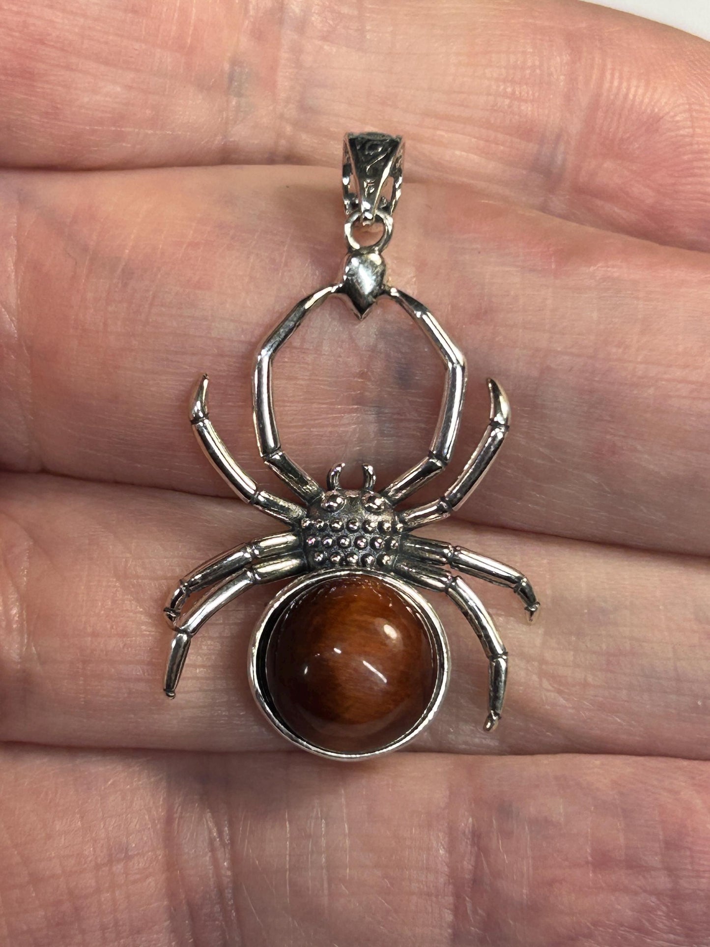 925 Silver Red Tiger's Eye Pendant • Spider Design • Giftbox