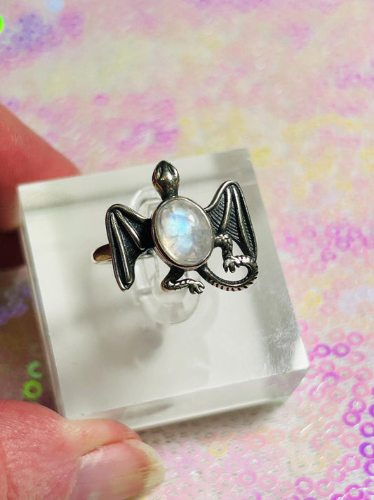 Labradorite Dragon Ring: 925 Sterling Silver, Adjustable Band