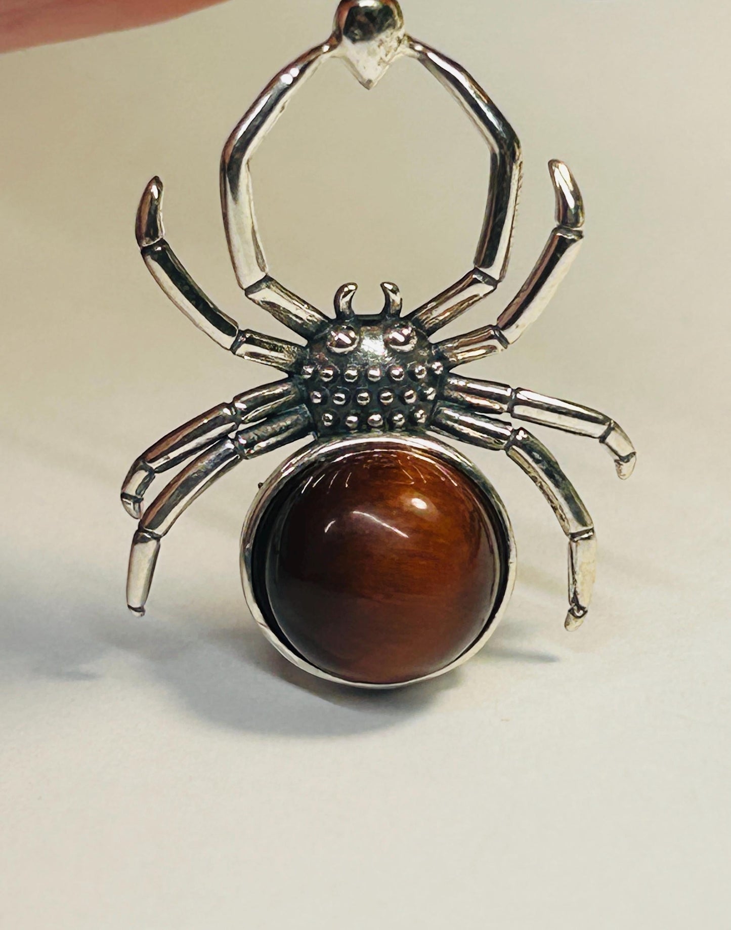 925 Silver Red Tiger's Eye Pendant • Spider Design • Giftbox
