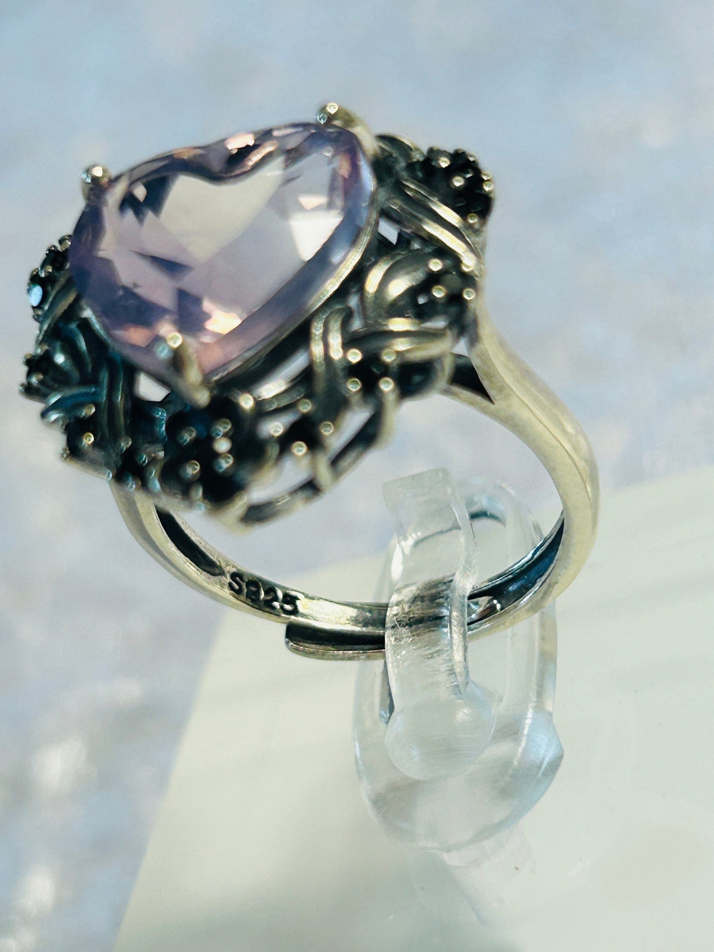 Lavender Amethyst Heart Ring • 925 Sterling Silver • Adjustable • Gift Box