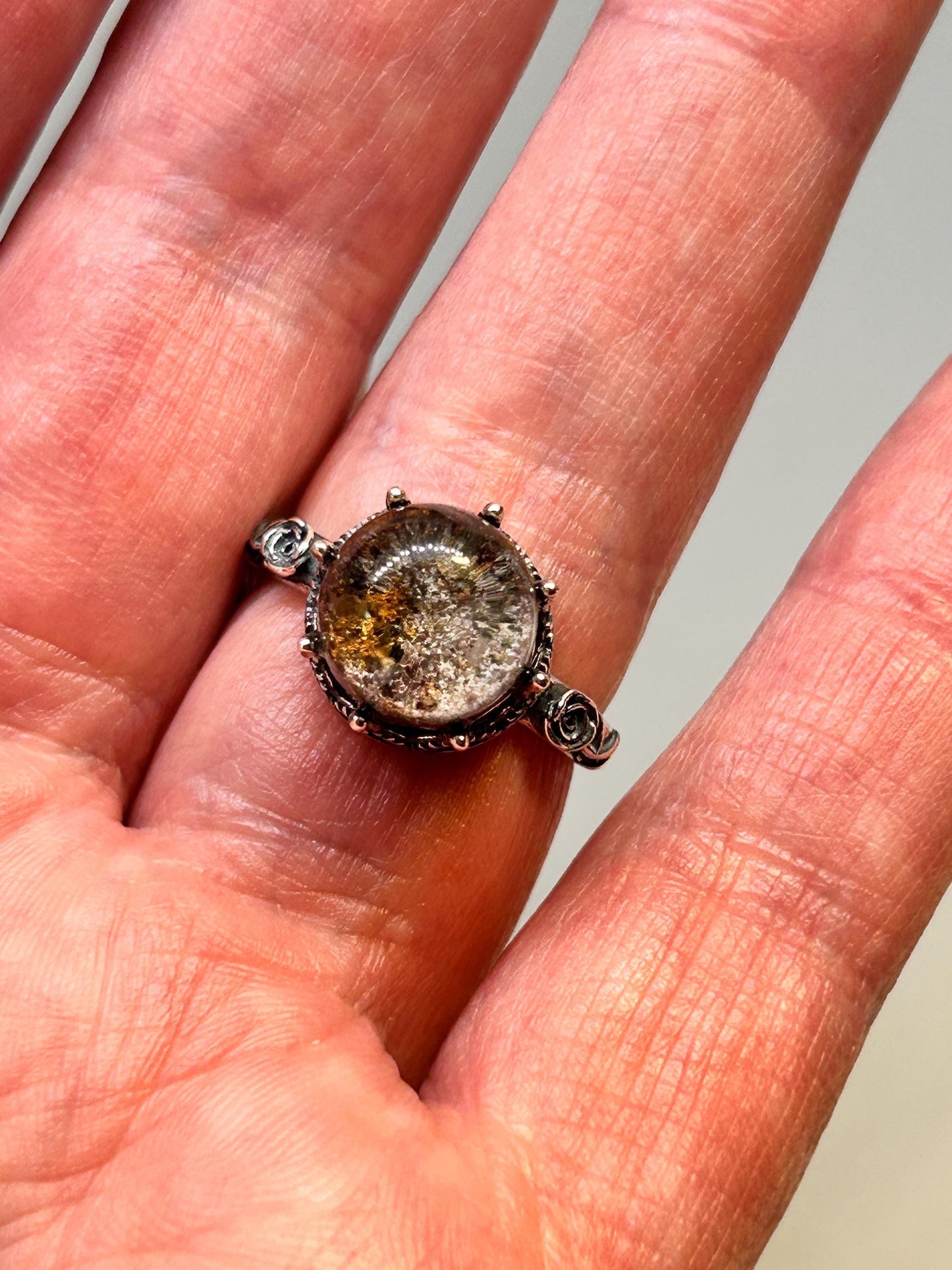 Floral Ring with Garden Quartz Gemstone • 925 Sterling Silver • Adjustable • Gift Box