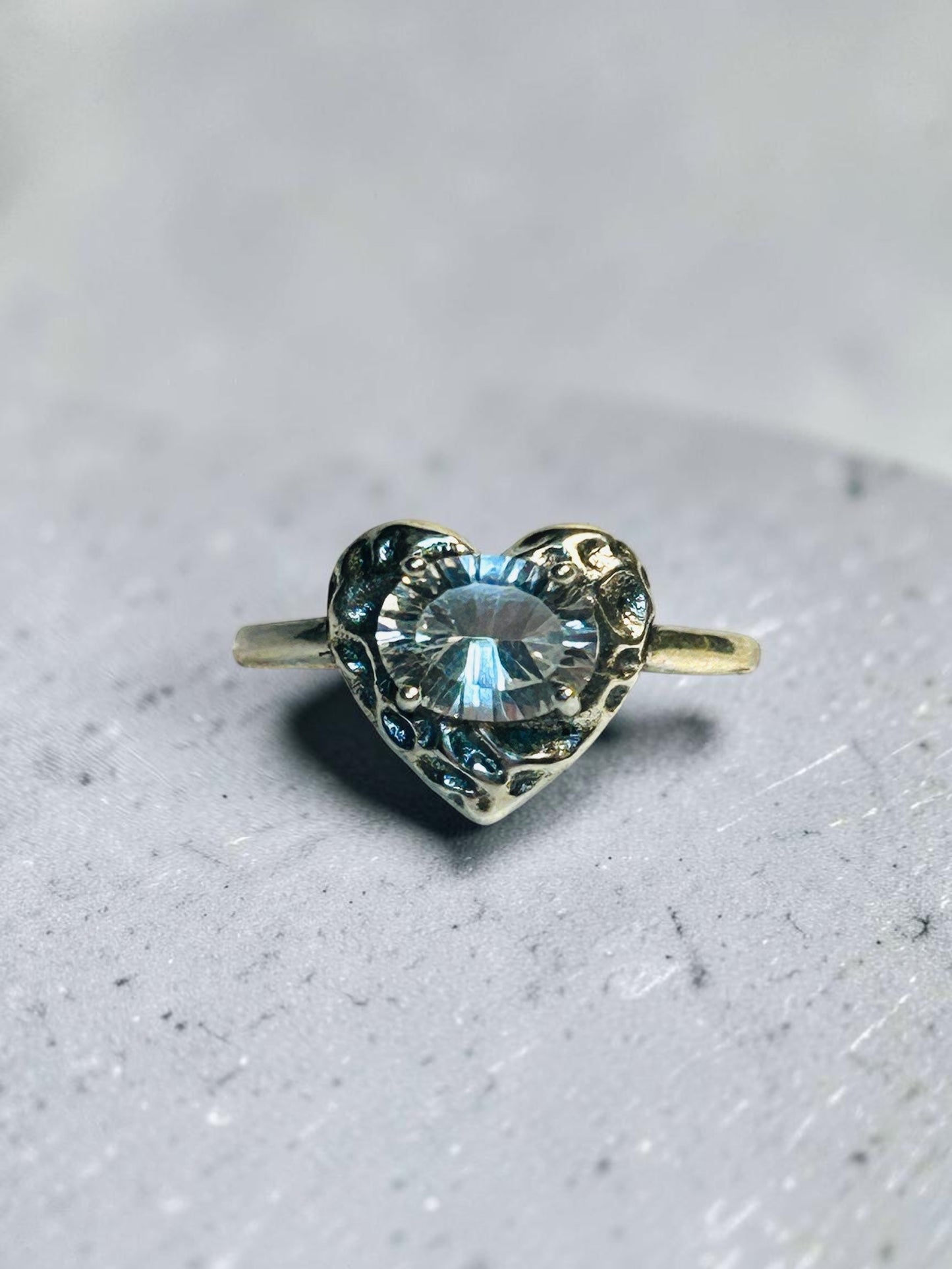 Heart Ring with Clear Quartz Gemstone • 925 Sterling Silver • Adjustable • Gift Box