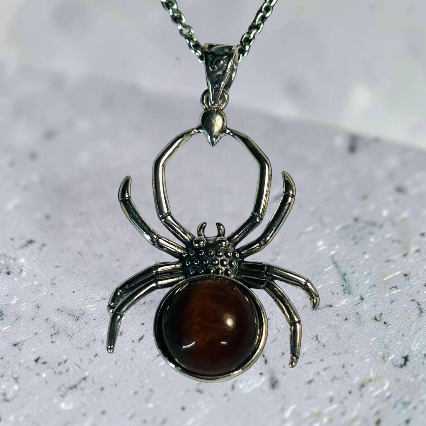 925 Silver Red Tiger's Eye Pendant • Spider Design • Giftbox