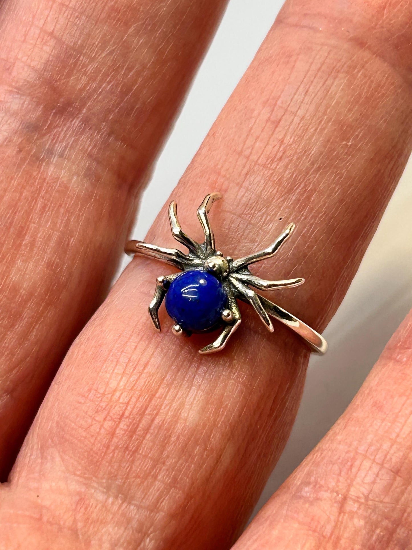 Spider Ring with Lapis Lazuli Gemstone • 925 Sterling Silver • Adjustable • Gift Box