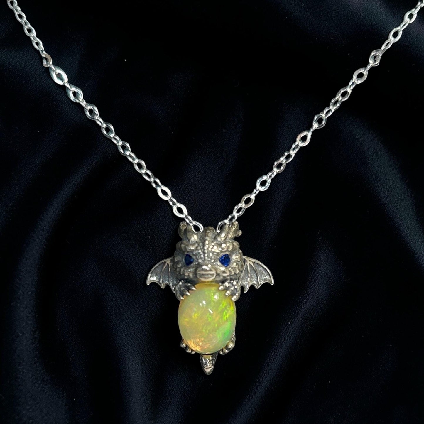 Baby Dragon Pendant with Opal Gemstone • 925 Sterling Silver • with Gift box