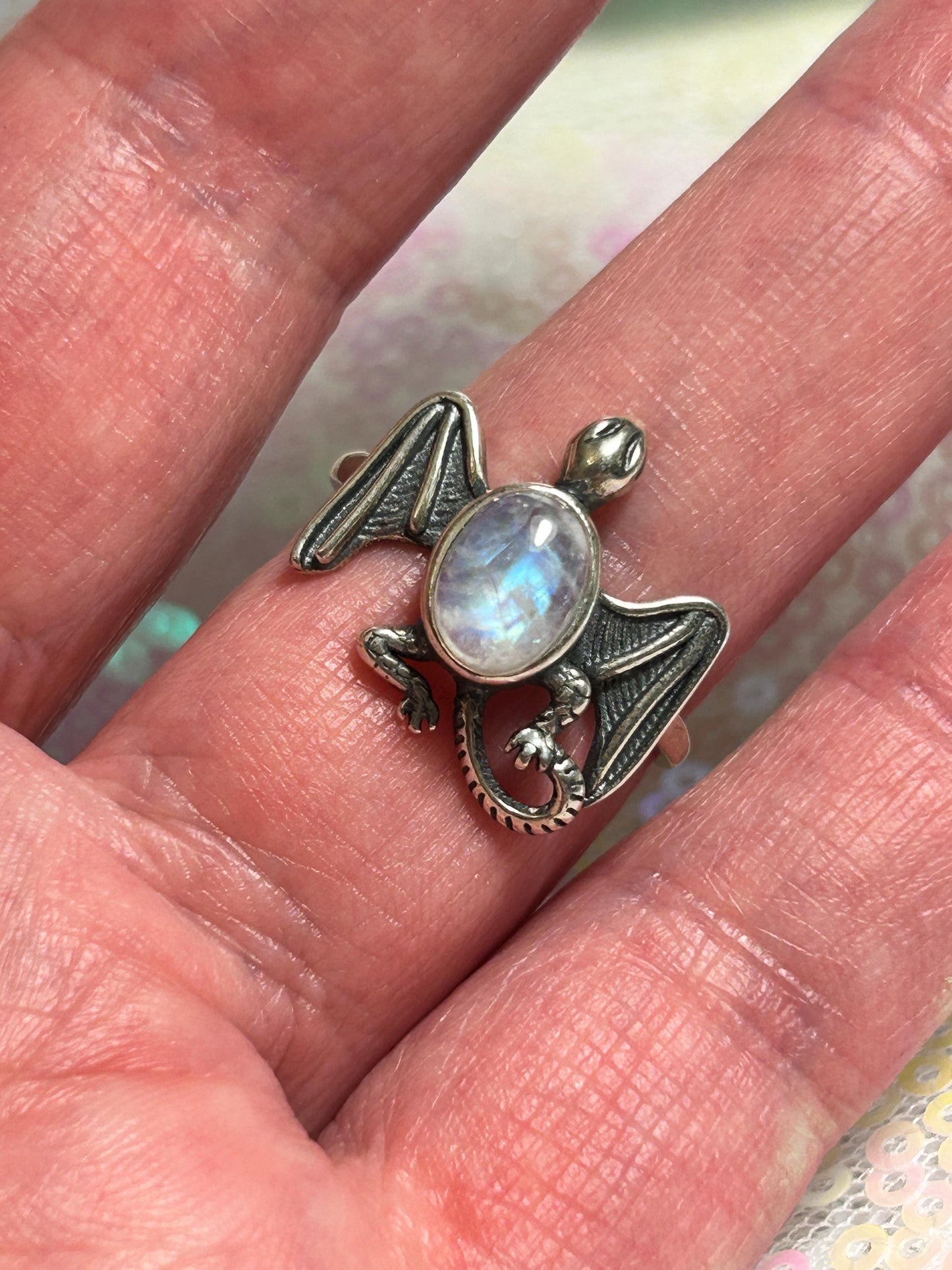 Labradorite Dragon Ring: 925 Sterling Silver, Adjustable Band