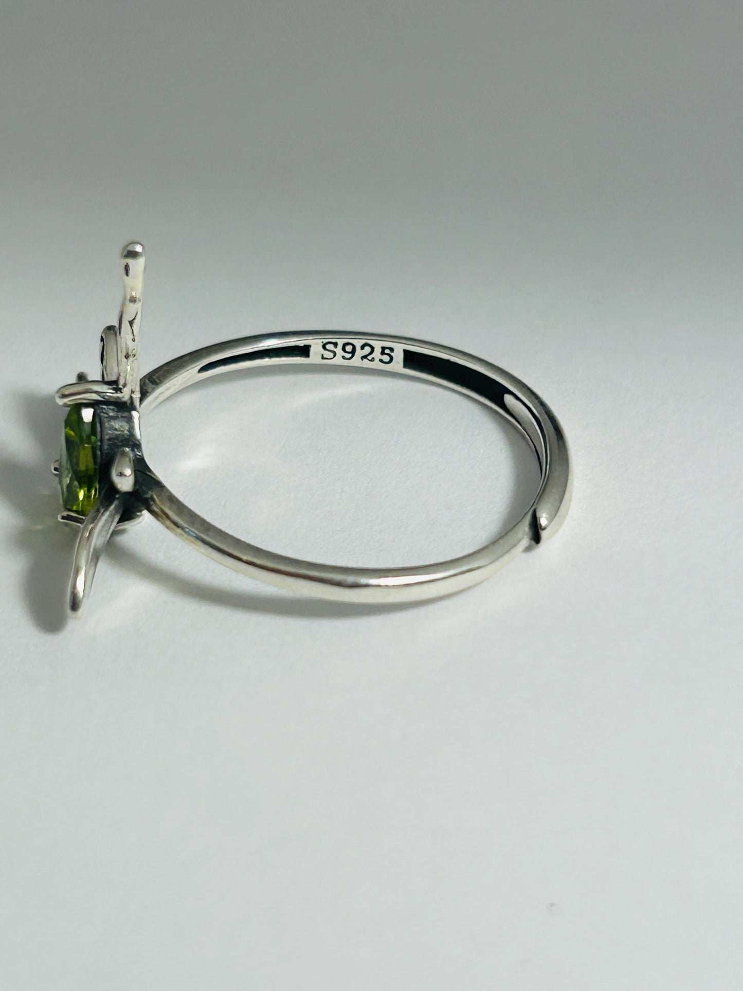 Sterling Silver Peridot Ring - Dragonfly Design - 925 - Adjustable - Gift Boxed