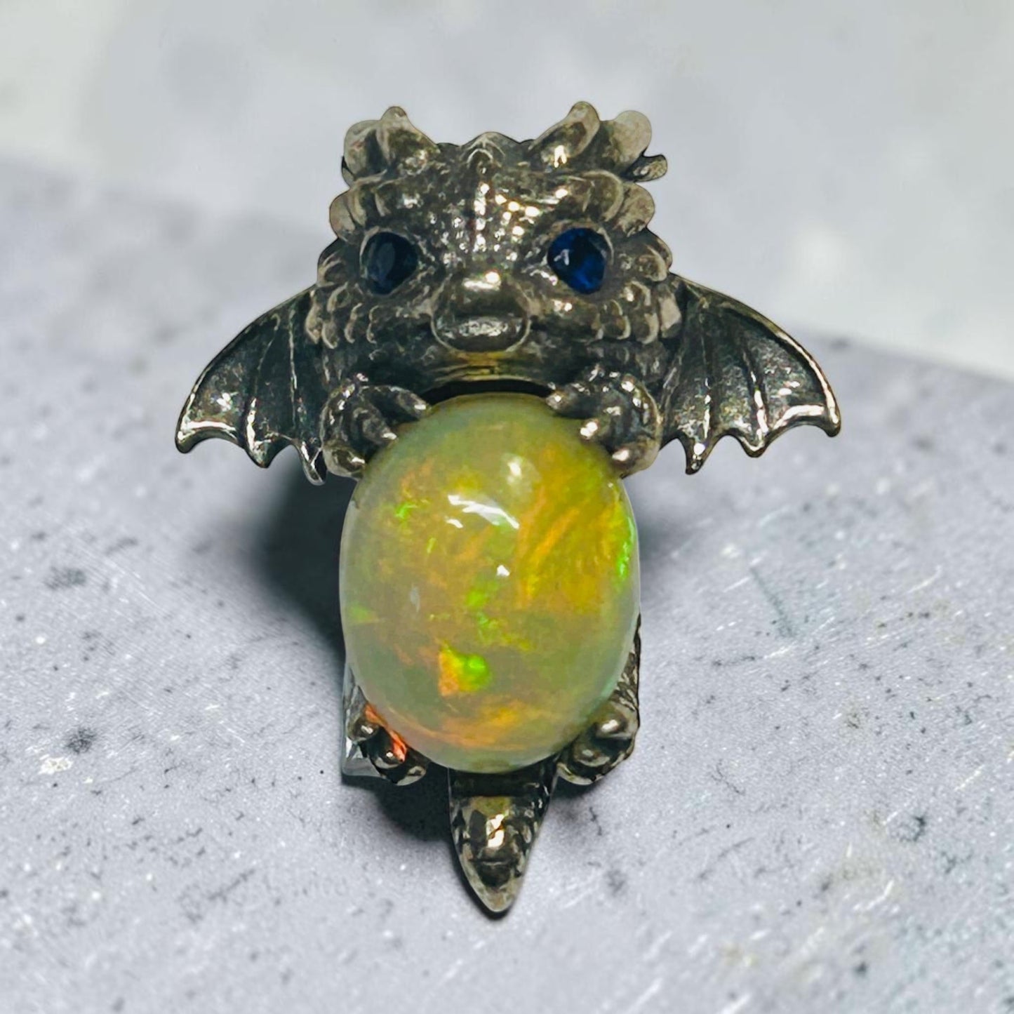 Baby Dragon Pendant with Opal Gemstone • 925 Sterling Silver • with Gift box