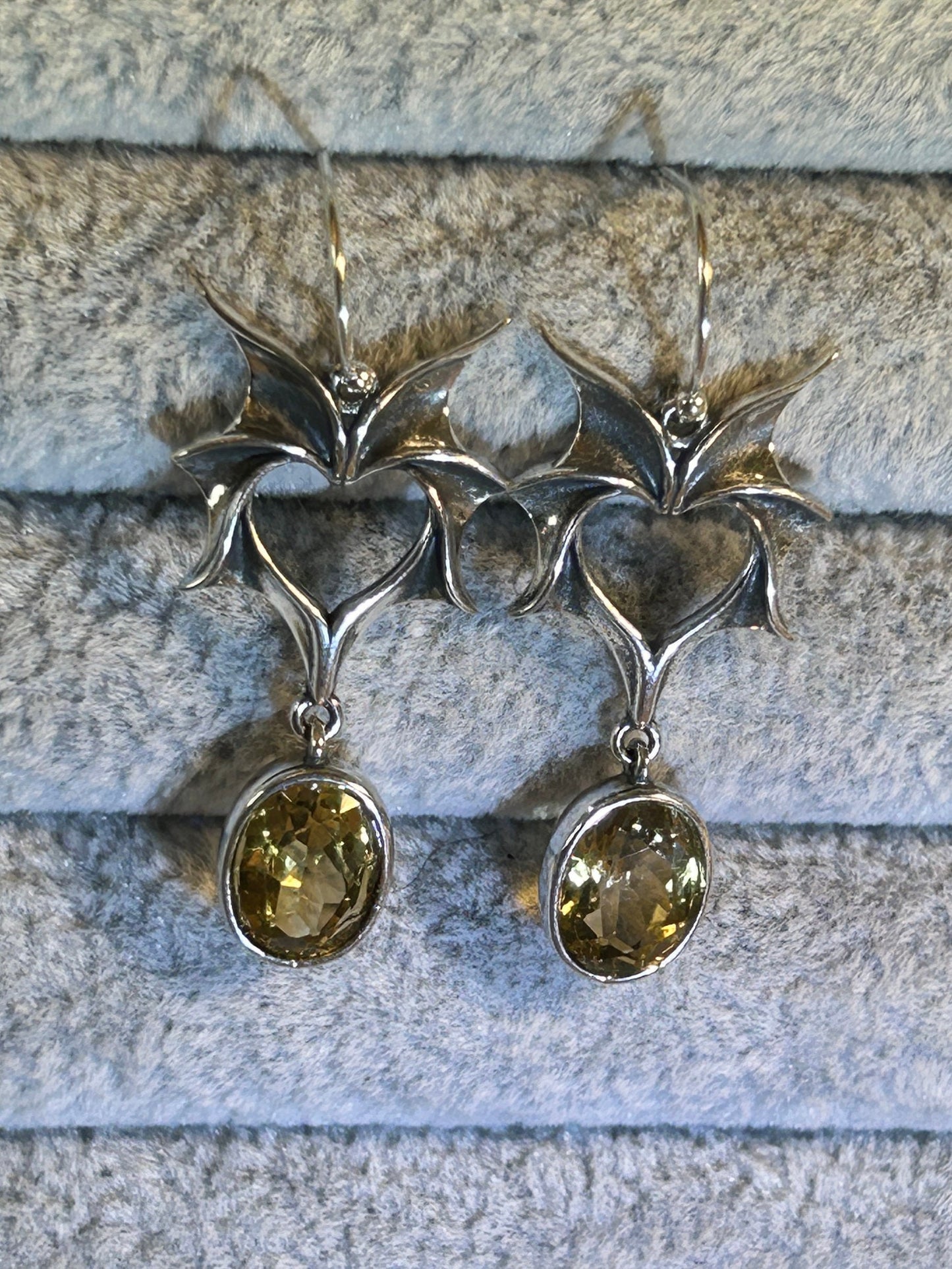 Pair Bat Earrings With Faceted Citrine Gemstone - 925 Silver Dangle Earrings - Giftboxed
