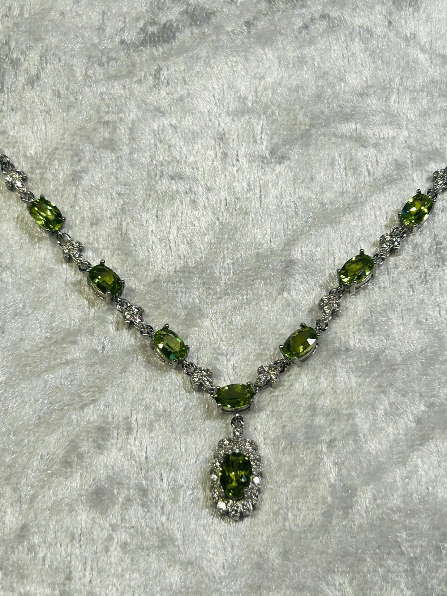Floral Theme Necklace with Peridot Gemstones & CZ Combination • 925 Sterling Silver • Gift Box
