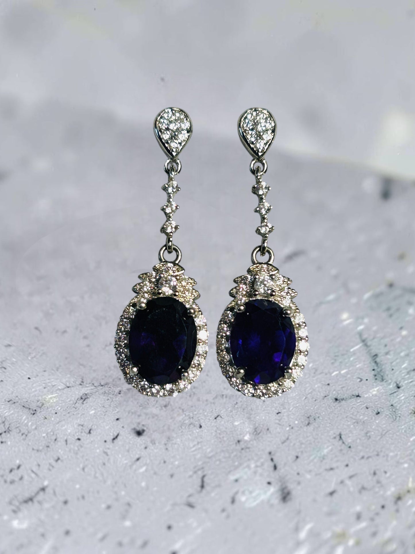 Amethyst Dangle Earrings with CZ Gemstones • 925 Sterling Silver • Gift Box