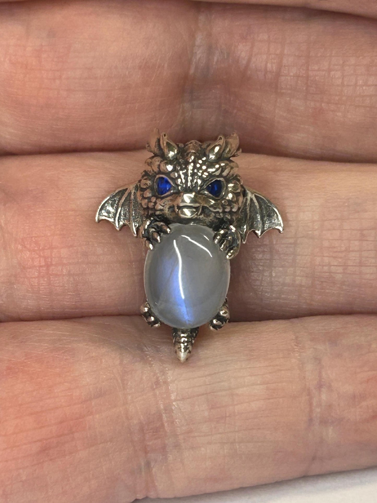 925 Silver Moonstone Ring • Baby Dragon Design • Adjustable • Giftbox