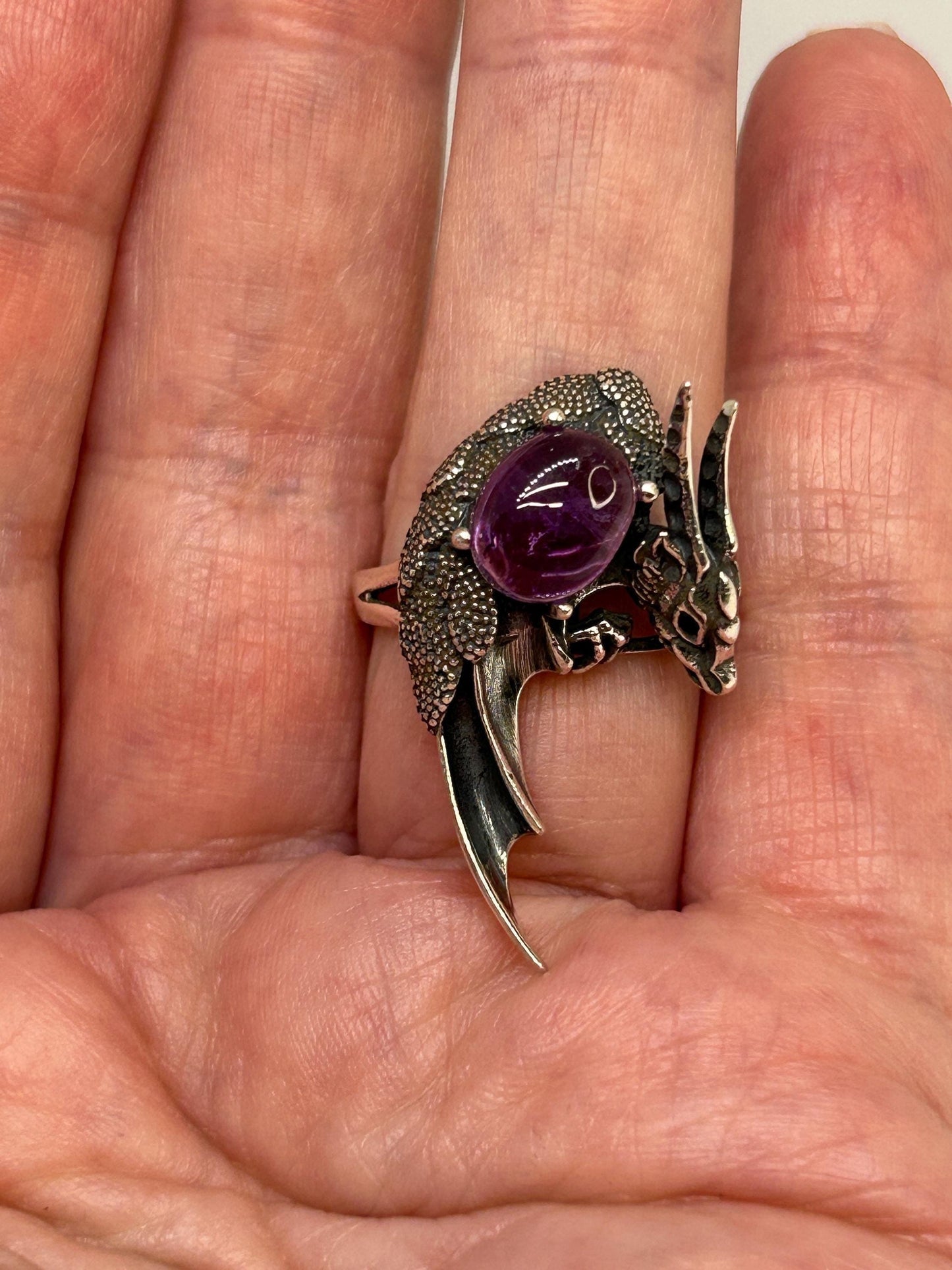 Dragon Ring with Amethyst • 925 Sterling Silver • Goth Witch Jewellery • Adjustable • Gift Box