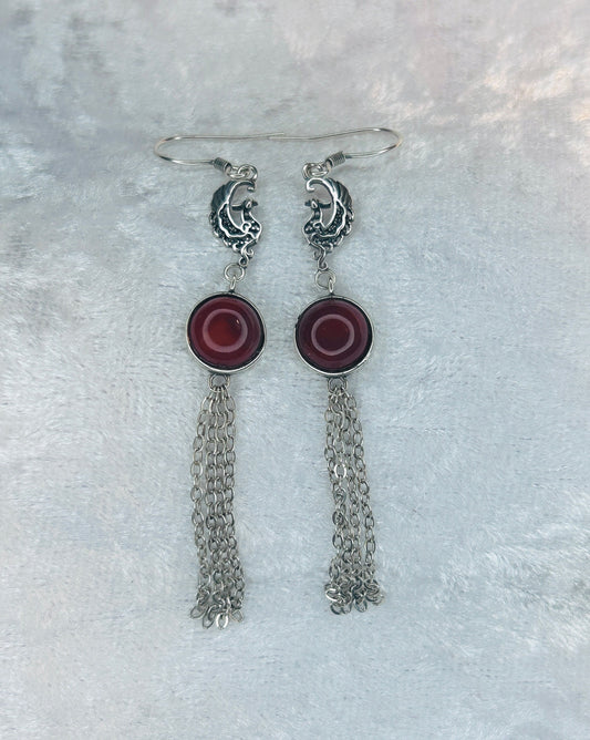 925 Silver Phoenix Earrings: Red Agate Gemstone Dangle Earrings - Giftboxed