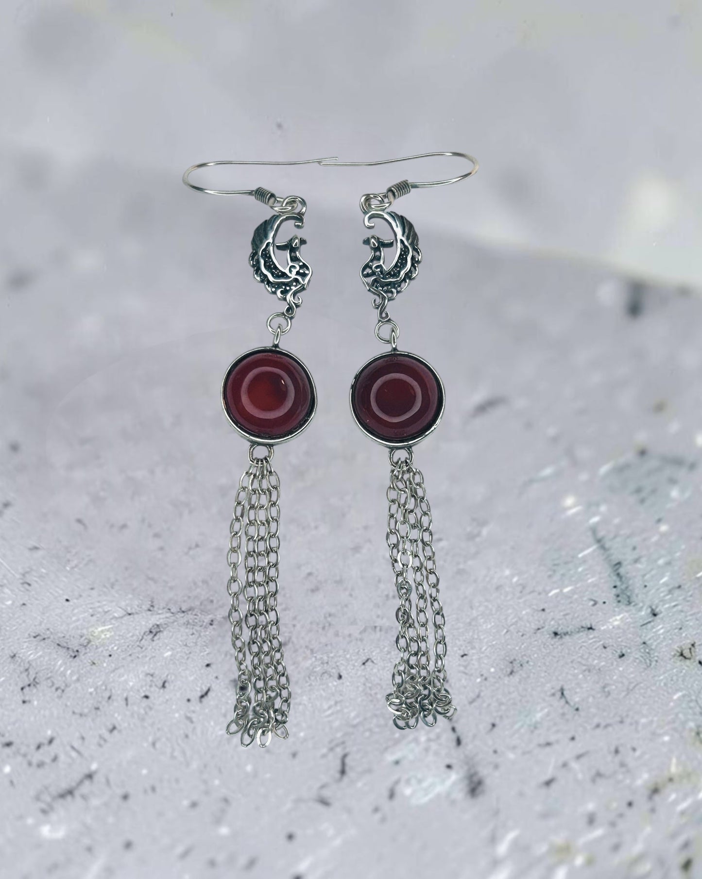 Mythical Phoenix Dropper Earrings with Red Agate Gemstones • 925 Sterling Silver • Gift Box