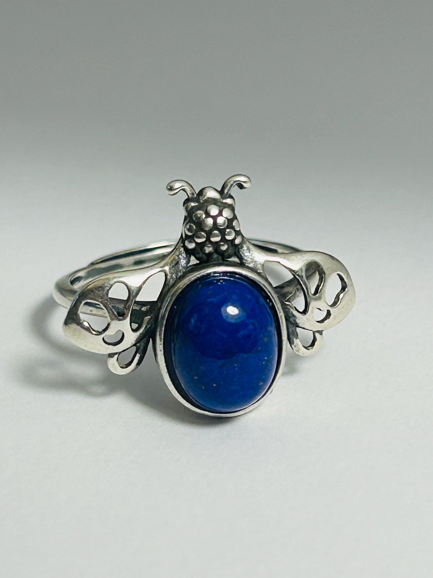Bumble Bee Ring with Lapis Lazuli Gemstone • 925 Sterling Silver • Adjustable • Gift box