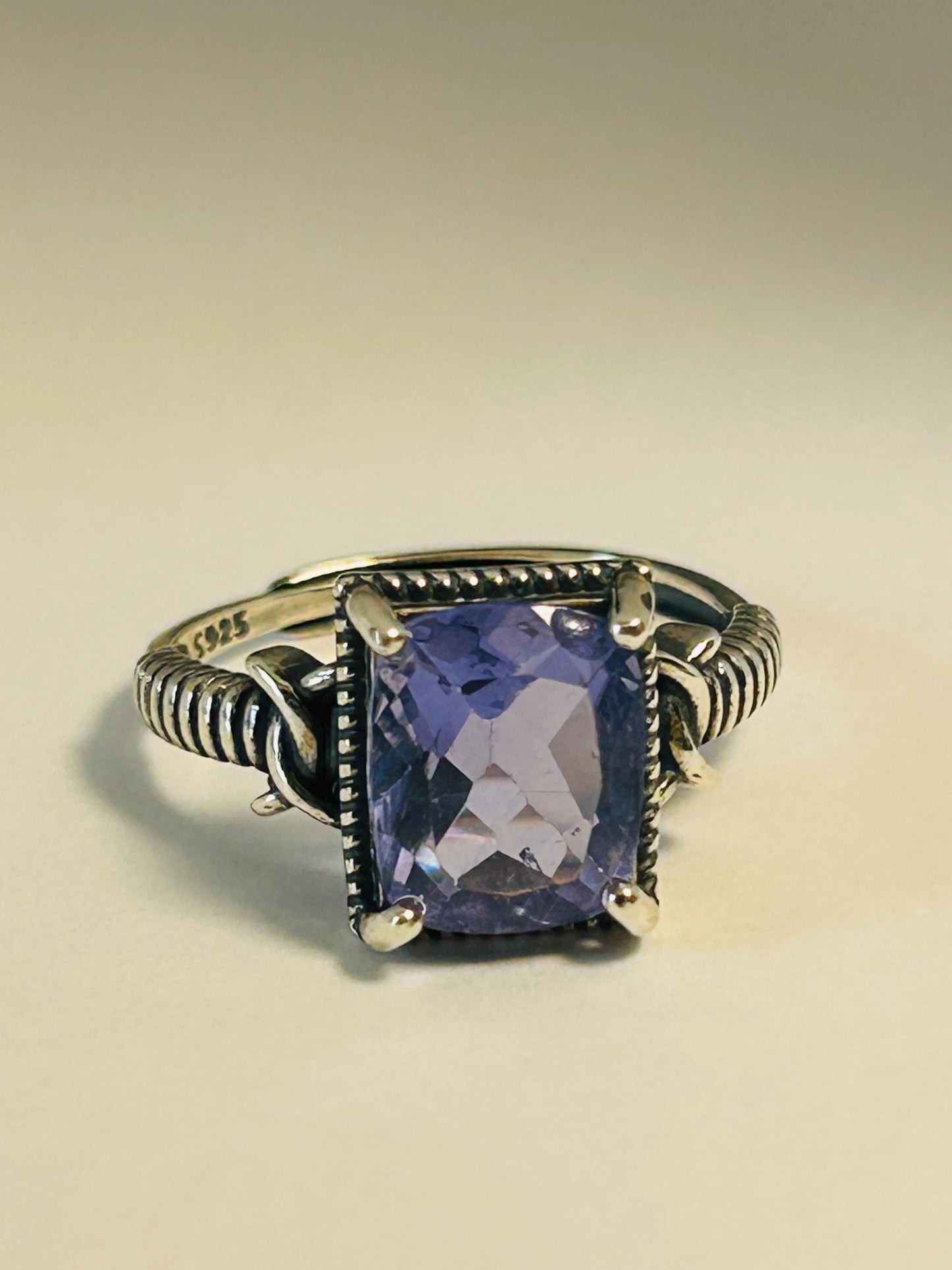 Adjustable Blue Fluorite Ring: 925 Sterling Silver, Rectangular Gemstone