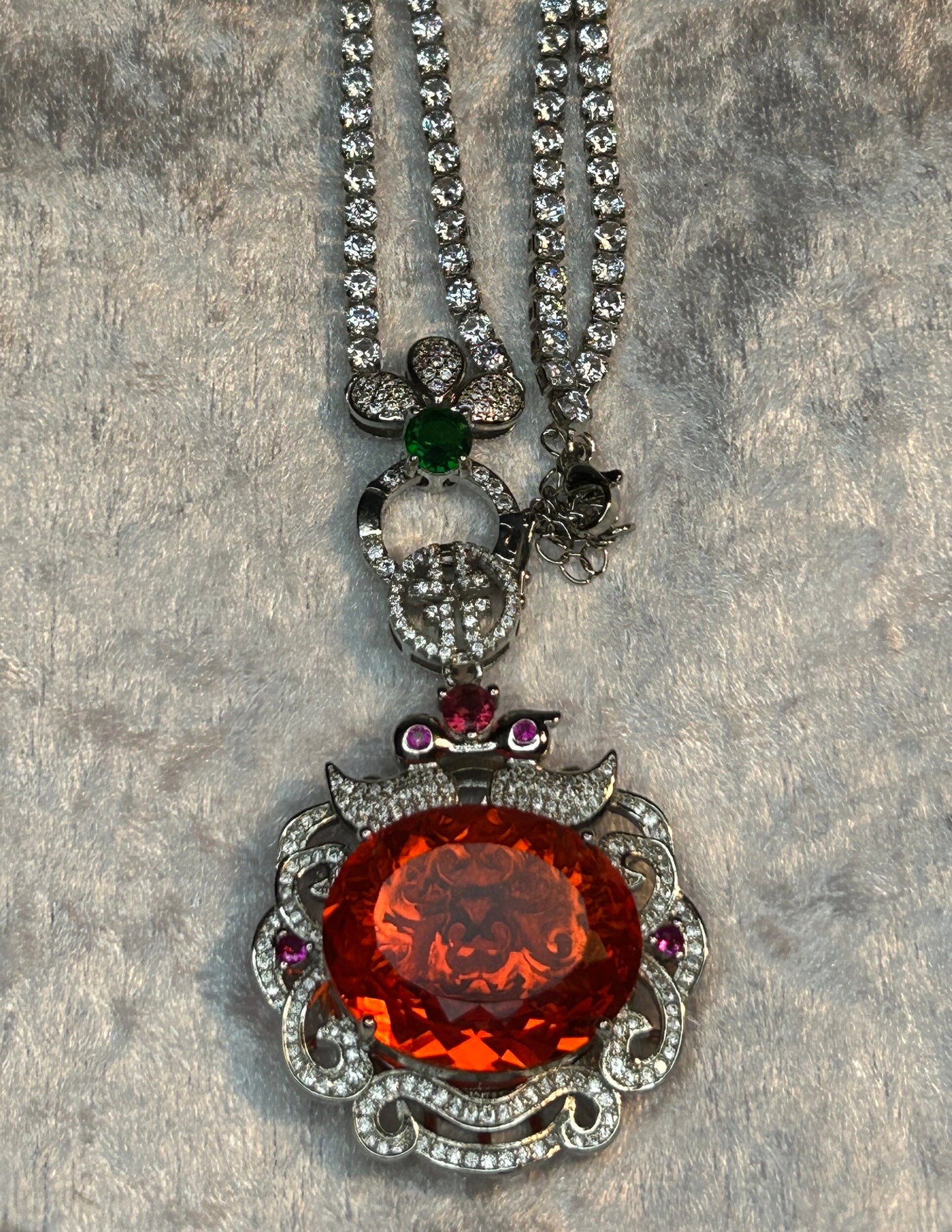 Ornate Orange CZ Statement Necklace: Drag Queen Costume Jewellery