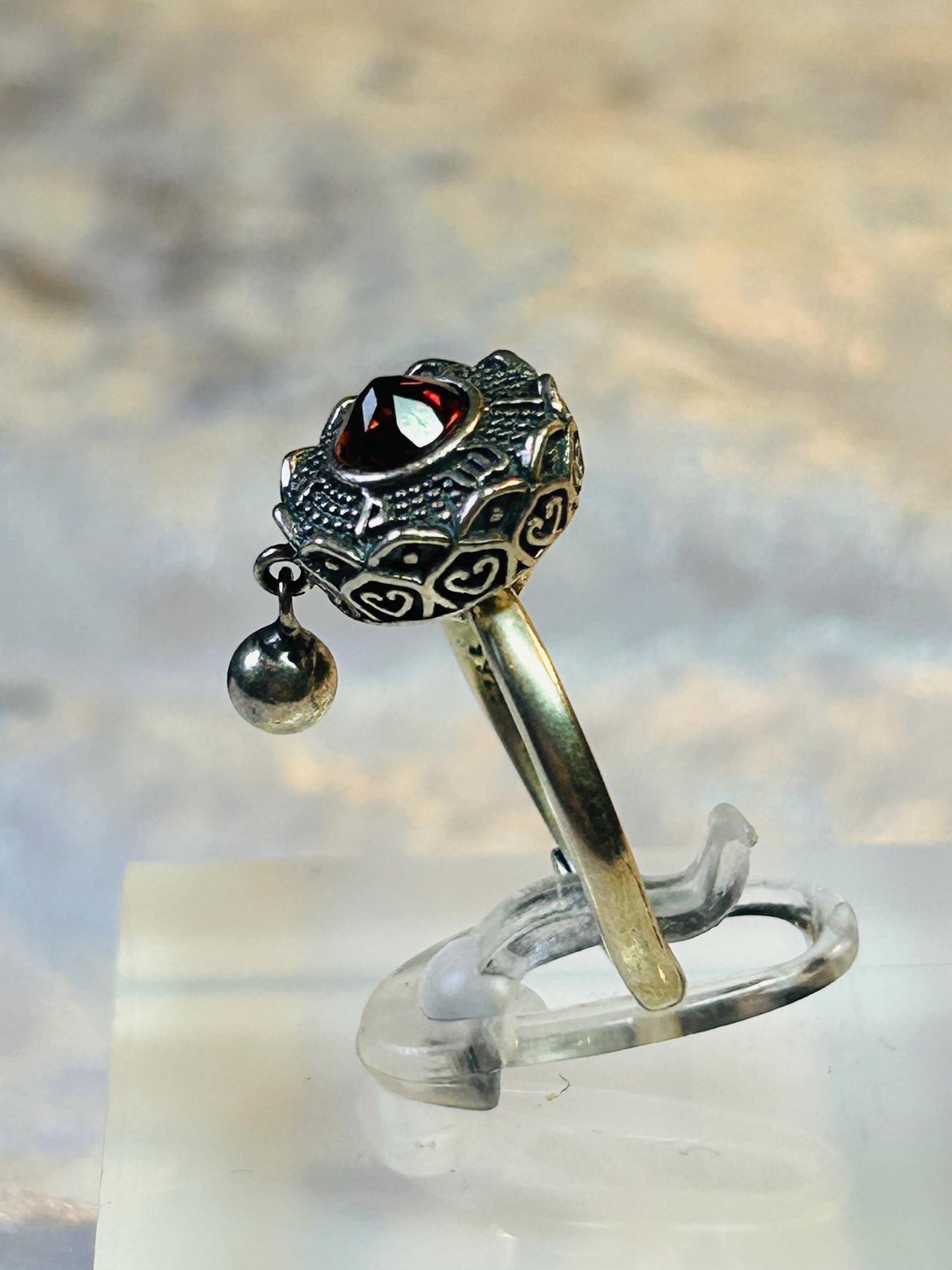 Fidget Ring with Garnet Gemstone • 925 Sterling Silver • Adjustable • Gift Box
