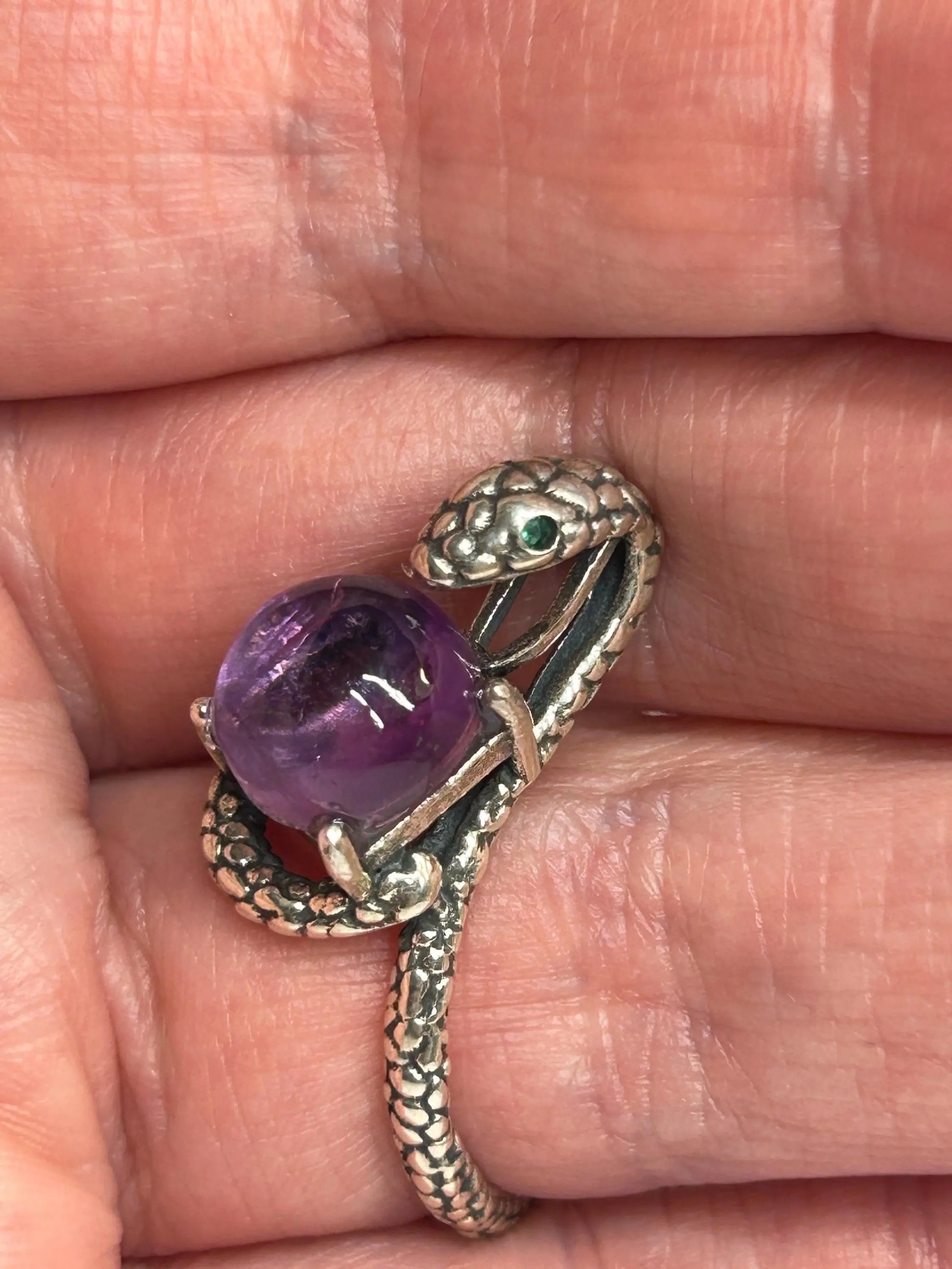 925 Silver Snake Ring with Amethyst - Adjustable Serpent Jewellery with CZ Eyes - Gift Boxed Celtic Dragon Jewellery