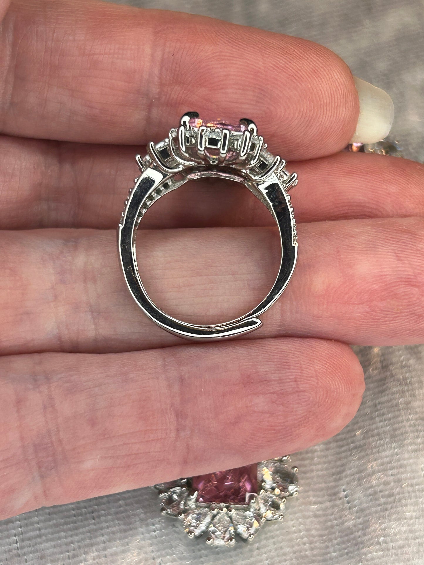 Pink CZ Crystal Jewelry Set: Platinum Plated Necklace, Ring & Earrings