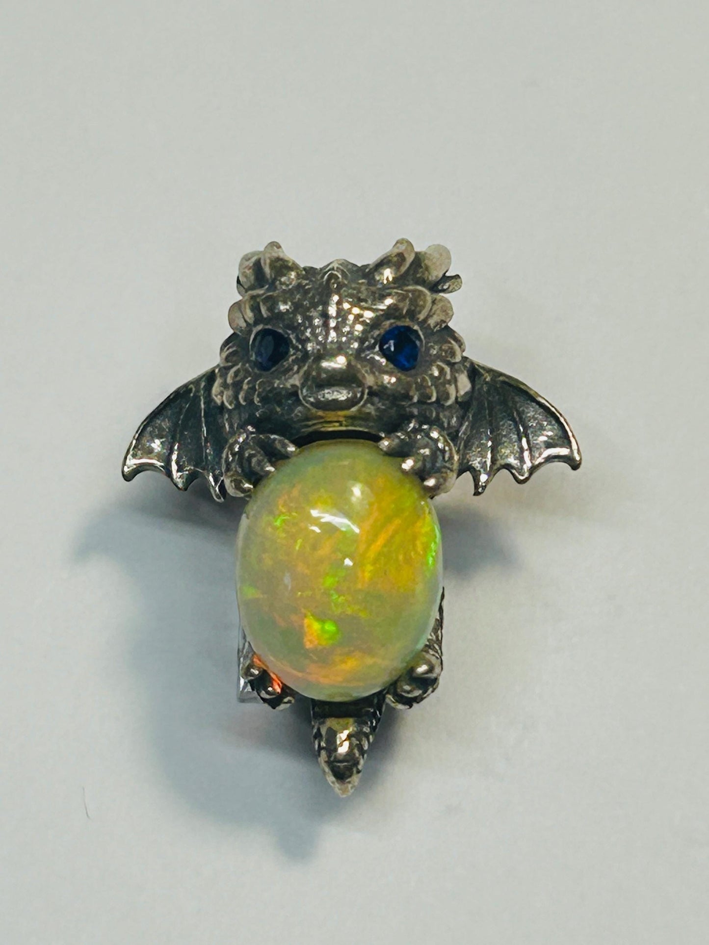 Baby Dragon Pendant with Opal Gemstone • 925 Sterling Silver • with Gift box