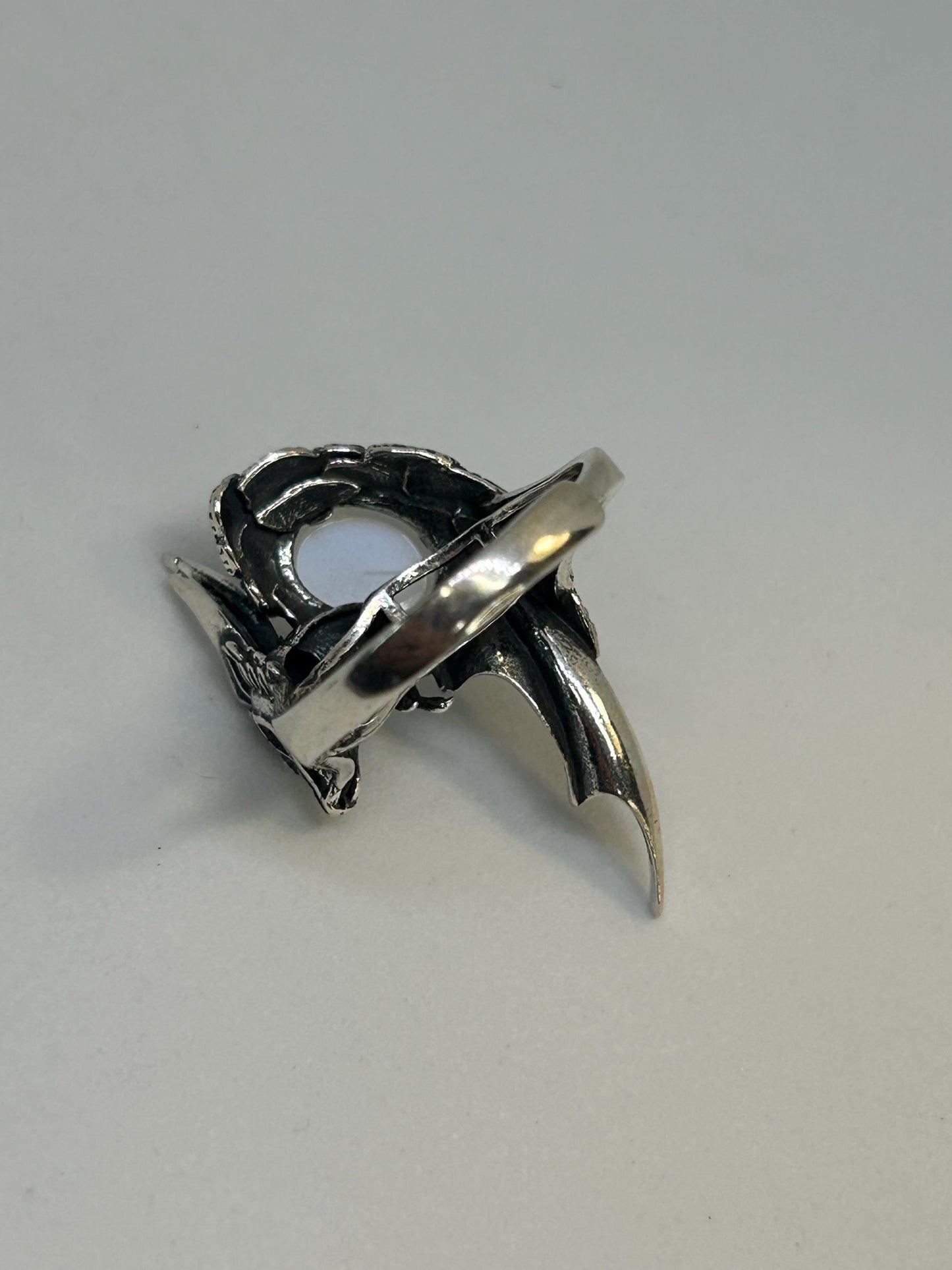 Dragon Ring with Rainbow Moonstone Gemstone • 925 Sterling Silver • Adjustable Size • Gift Box