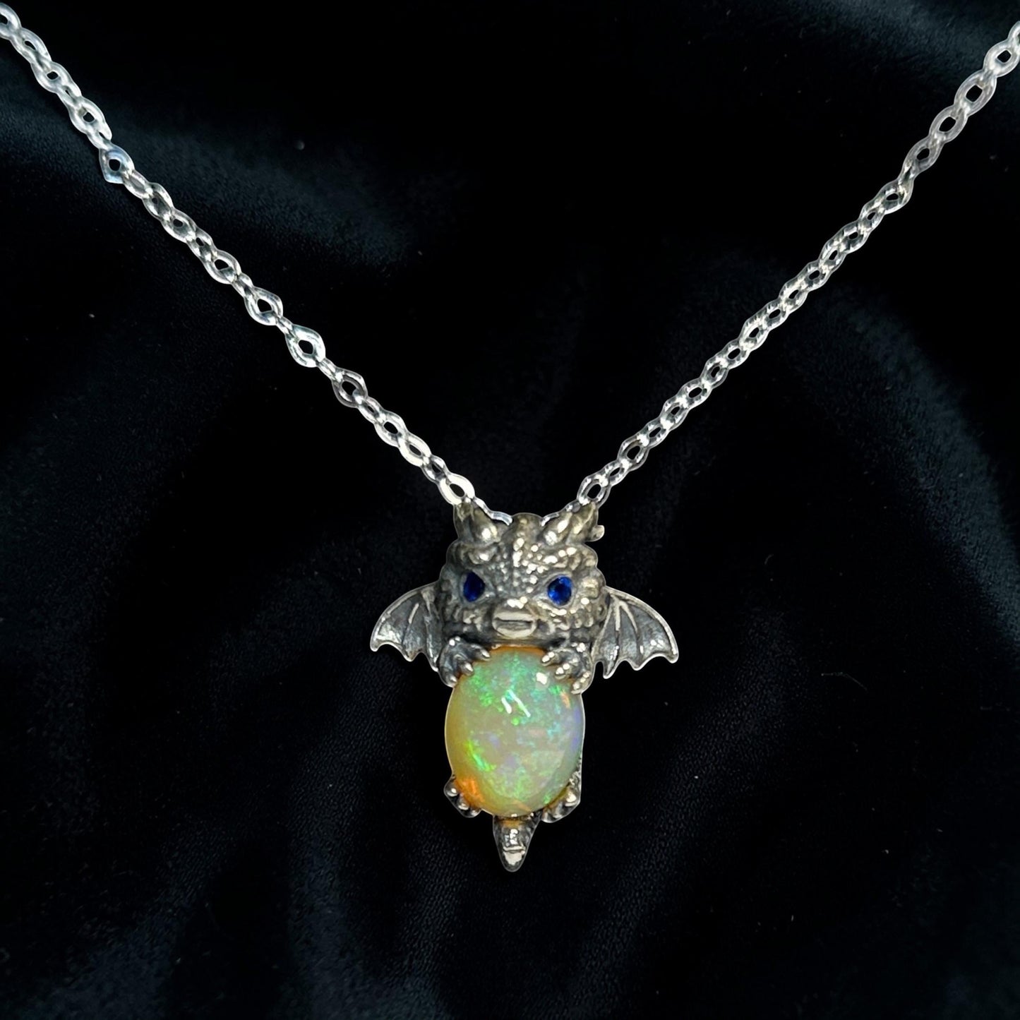 Baby Dragon Pendant with Opal Gemstone • 925 Sterling Silver with Gift box