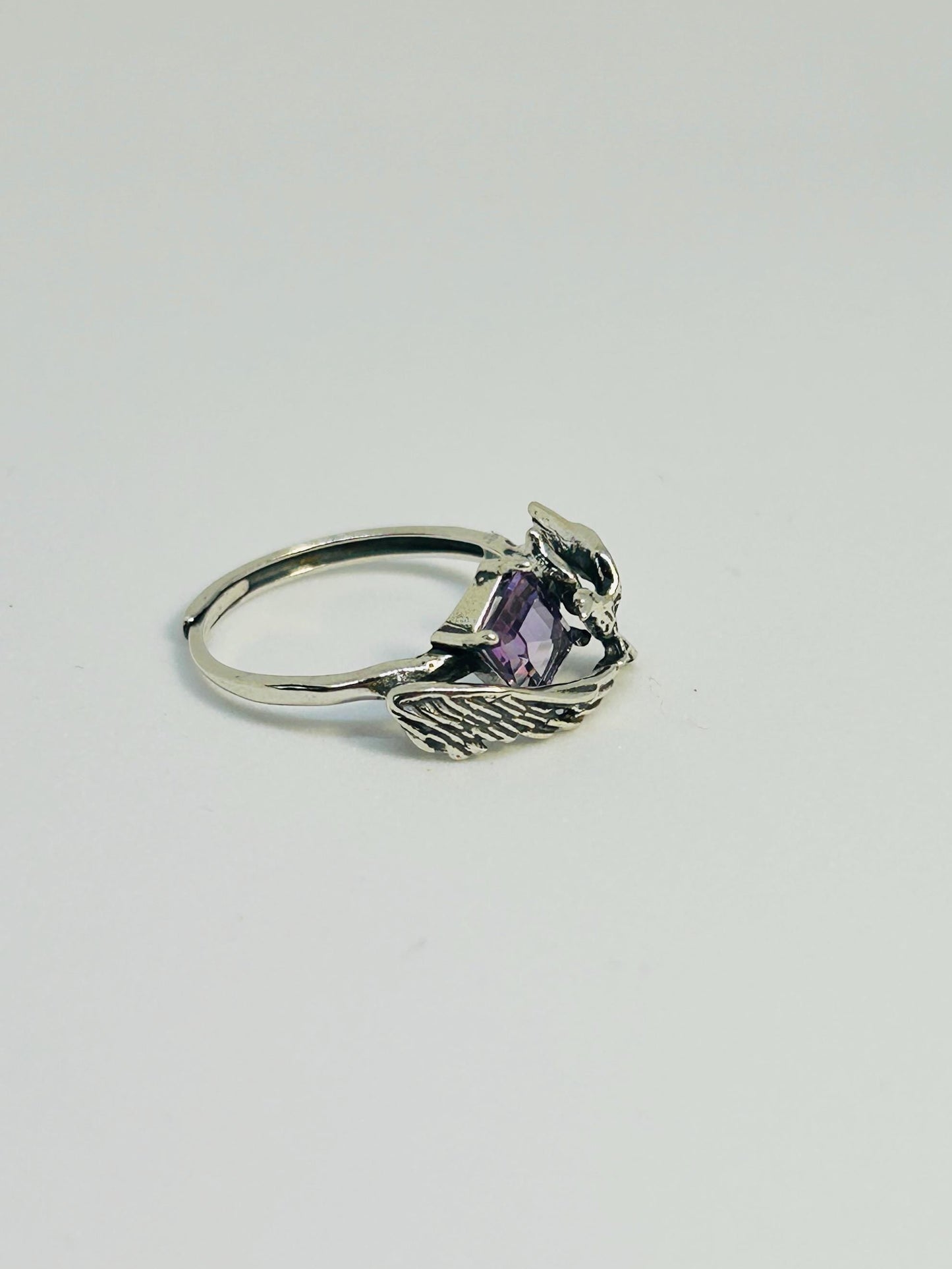 Pretty Bird Ring with Amethyst Gemstone • 925 Sterling Silver • Adjustable • Gift Box