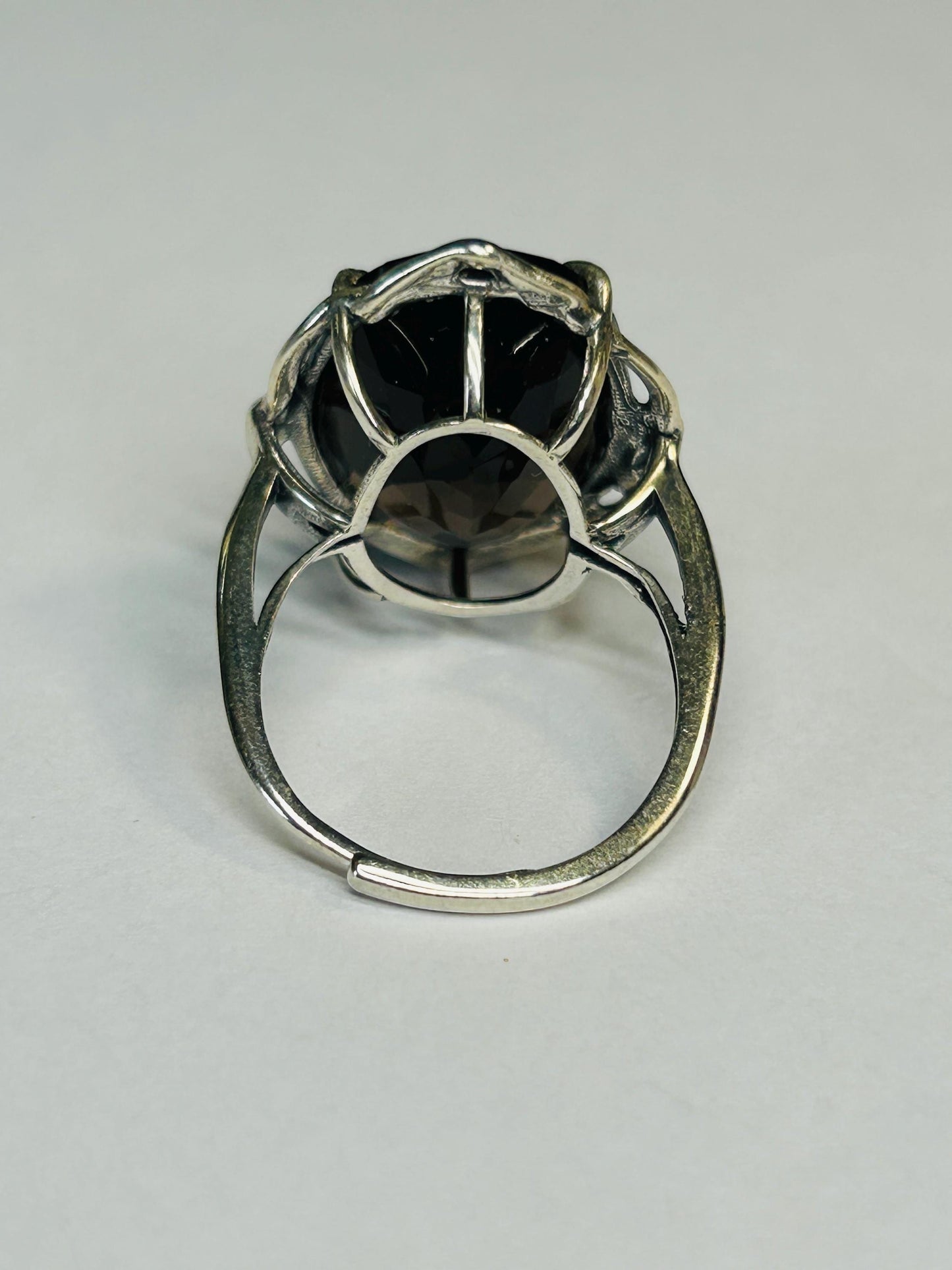 Smoky Quartz Ring • Large Faceted Oval • 925 Sterling Silver with Gift Box